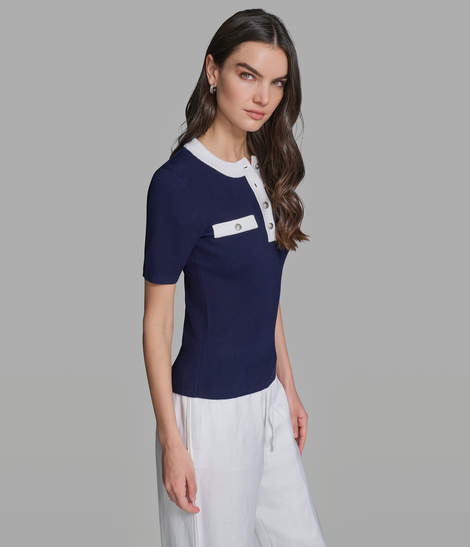 CONTRAST TRIM RIBBED KNIT TOP VIEW 3 | Sweater Shop