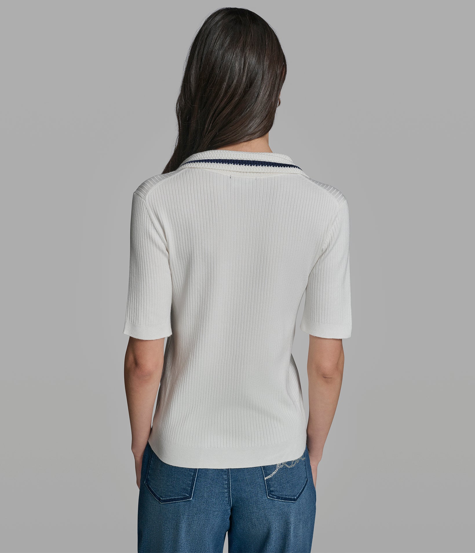 SHORT SLEEVE POLO WITH CROCHET COLLAR VIEW 5 | Women's Clothing