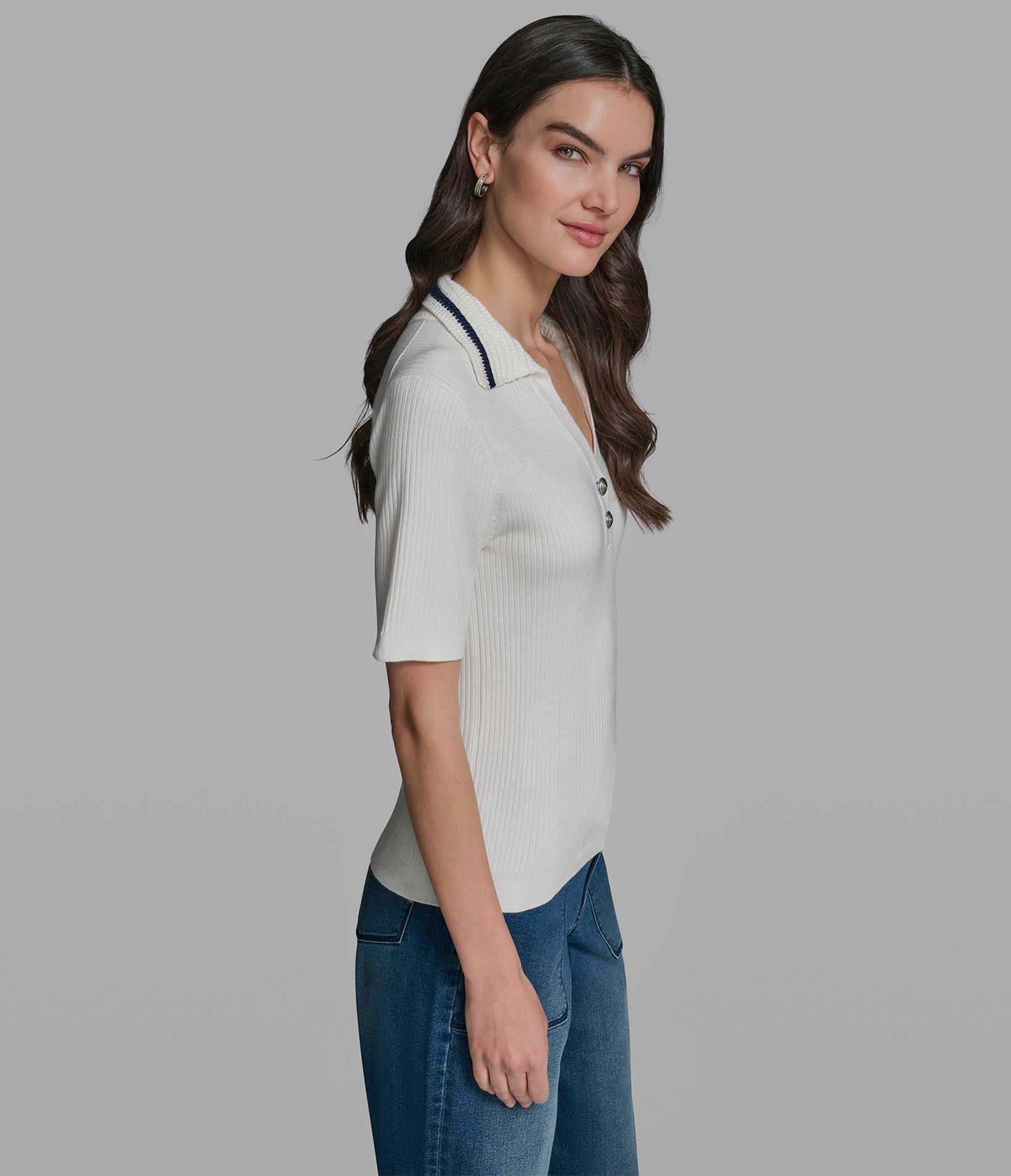 SHORT SLEEVE POLO WITH CROCHET COLLAR VIEW 4 | Women's Clothing