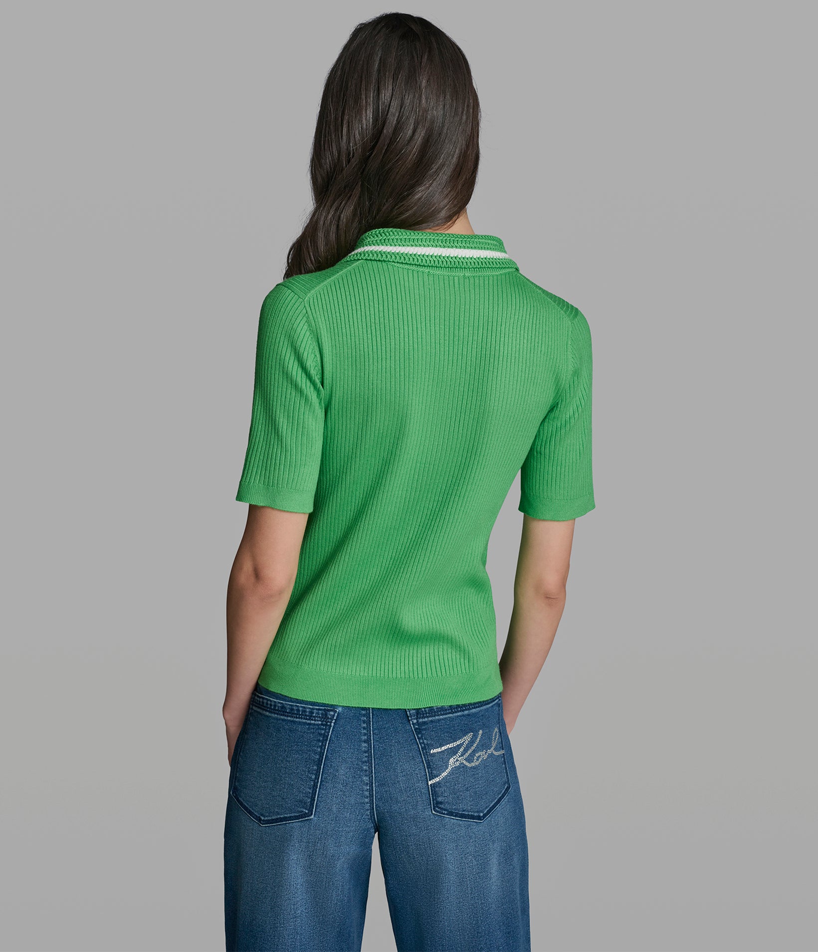 SHORT SLEEVE POLO WITH CROCHET COLLAR View 2 | Women's Clothing