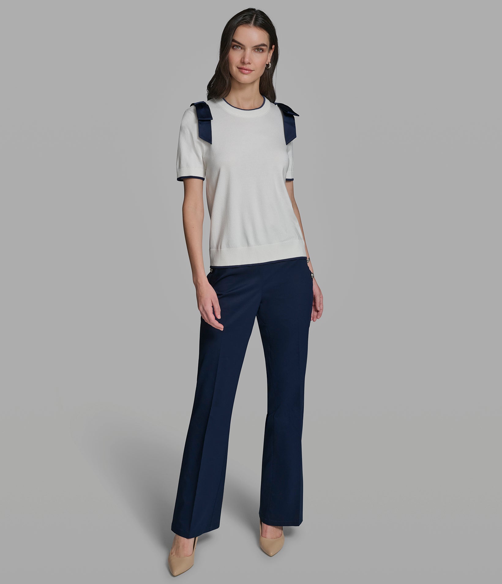 SHORT SLEEVE SWEATER WITH BOW DETAIL VIEW 4 | Women's Clothing