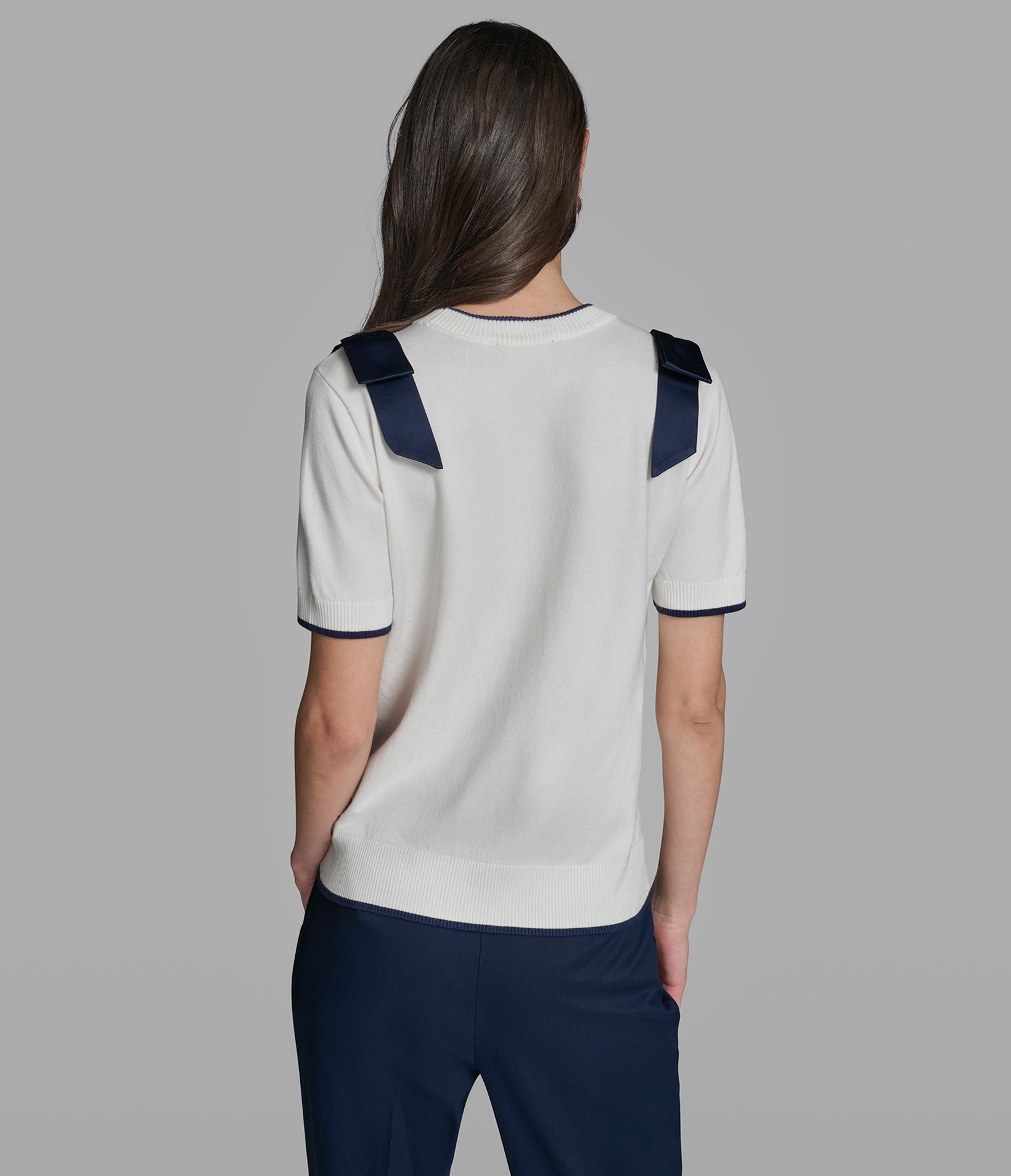 SHORT SLEEVE SWEATER WITH BOW DETAIL View 2 | Women's Clothing