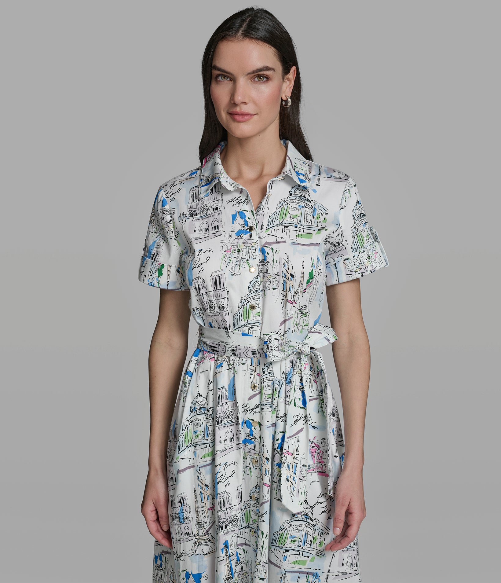 CITY PRINT BELTED SHIRT DRESS VIEW 4 | Women's Clothing