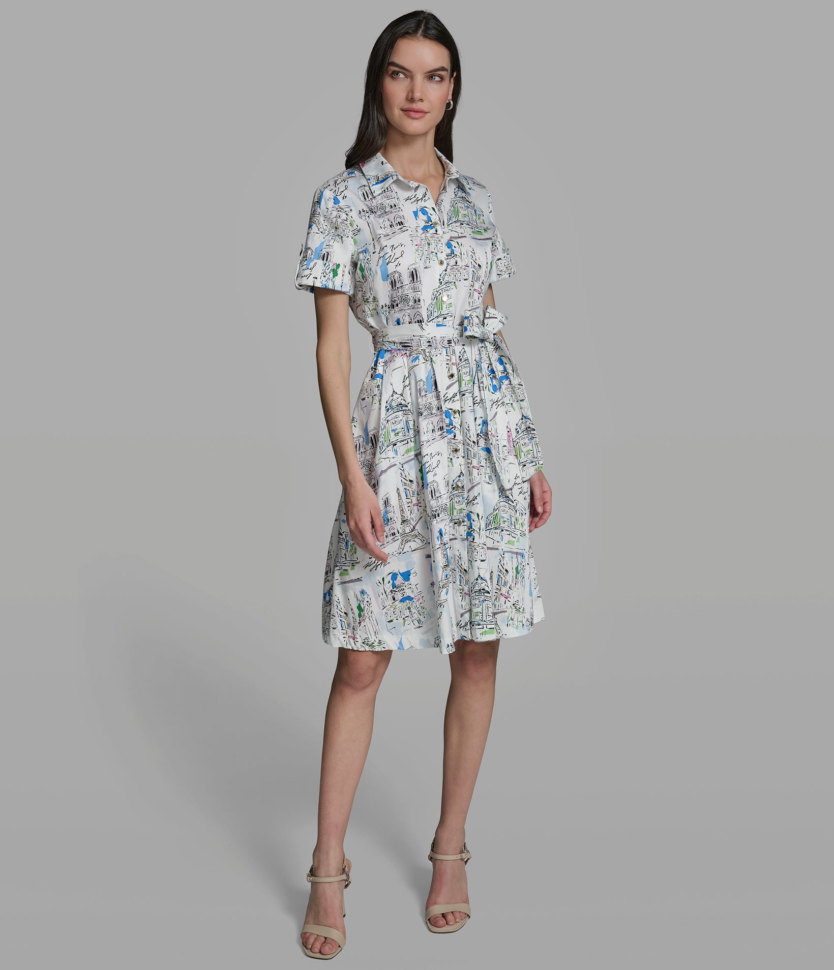 CITY PRINT BELTED SHIRT DRESS View 1 | Women's Clothing