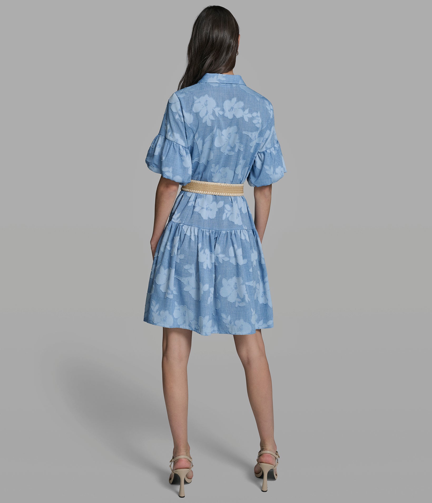 SHORT SLEEVE JACQUARD BELTED SHIRT DRESS VIEW 3 | New Arrivals