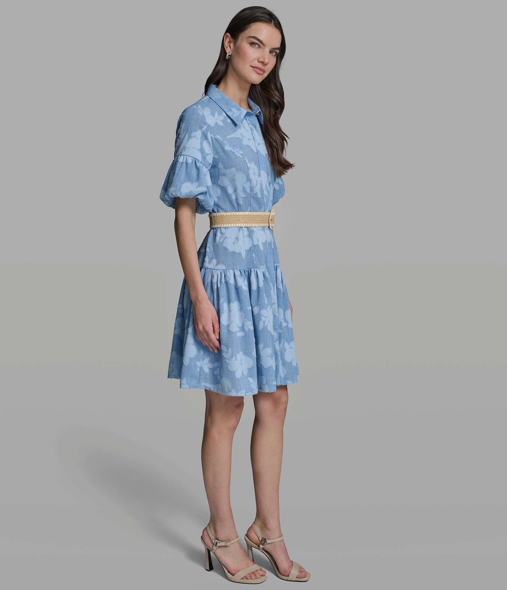 SHORT SLEEVE JACQUARD BELTED SHIRT DRESS VIEW 4 | New Arrivals
