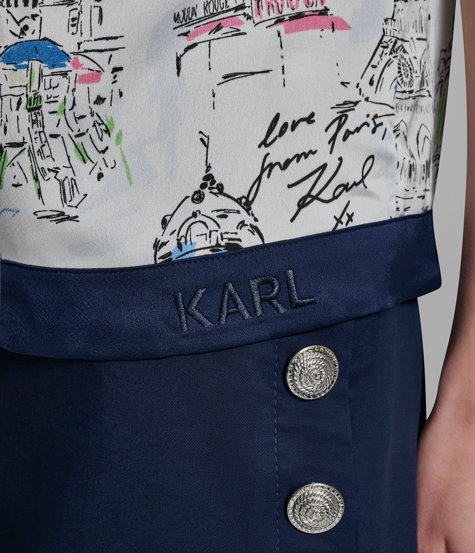 City Print Button Front Shirt | Sweaters & Tops | Karl Lagerfeld Paris