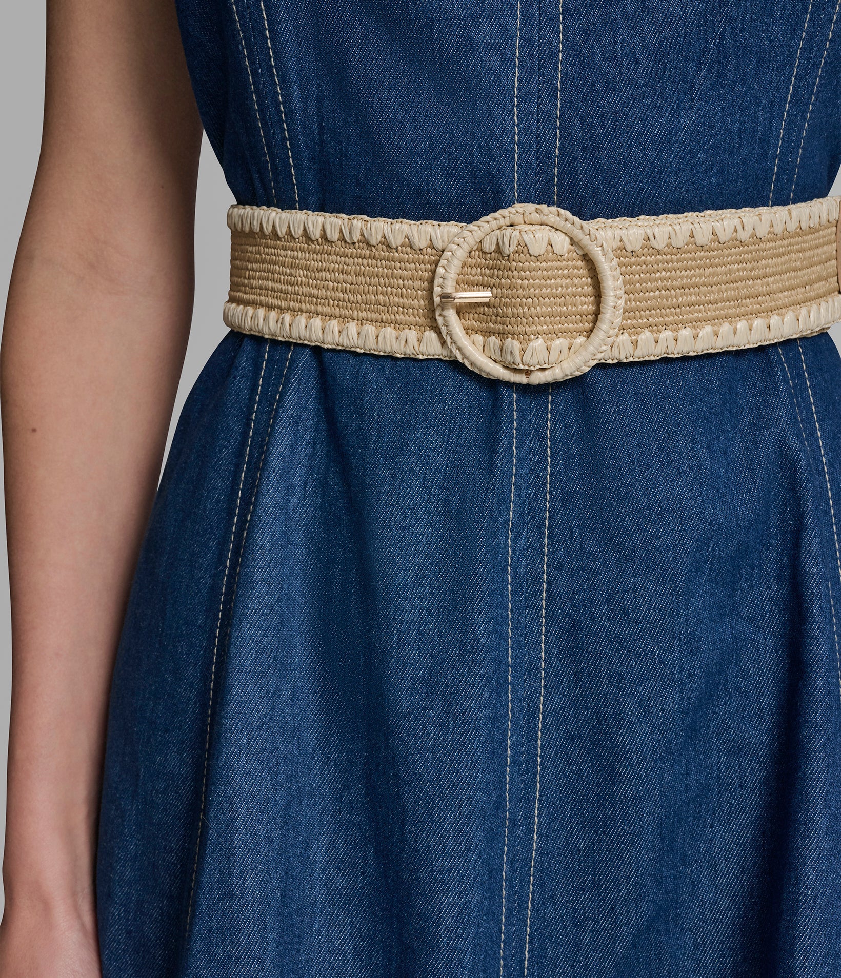 FAUX DENIM BELTED FIT AND FLARE DRESS VIEW 5 | Women's Dresses & Jumpsuits