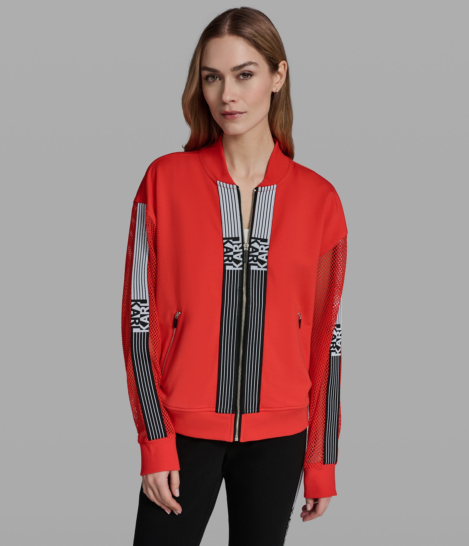 LOGO STRIPE MESH TRACK JACKET VIEW 1
