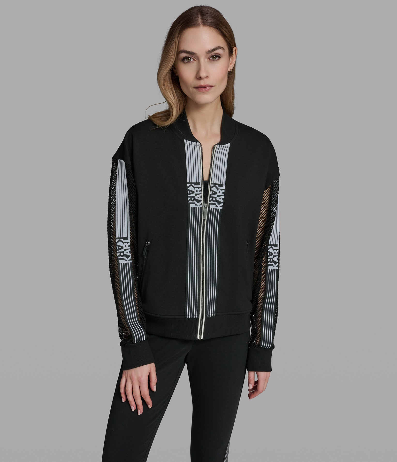 Logo Stripe Mesh Track Jacket | Jackets & Blazers | Karl Lagerfeld