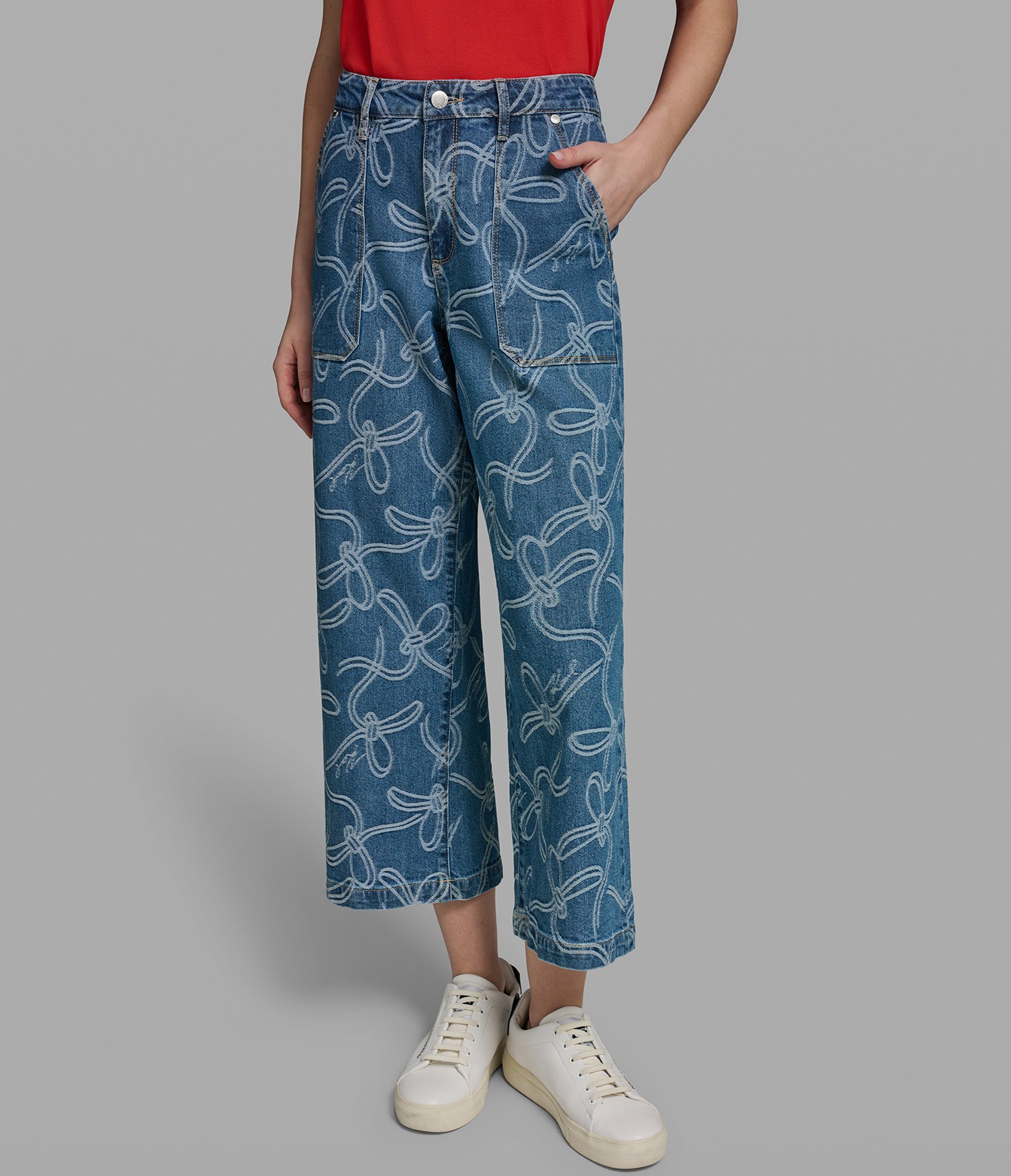 Bow Jacquard Denim Pant | Denim | Karl Lagerfeld Paris