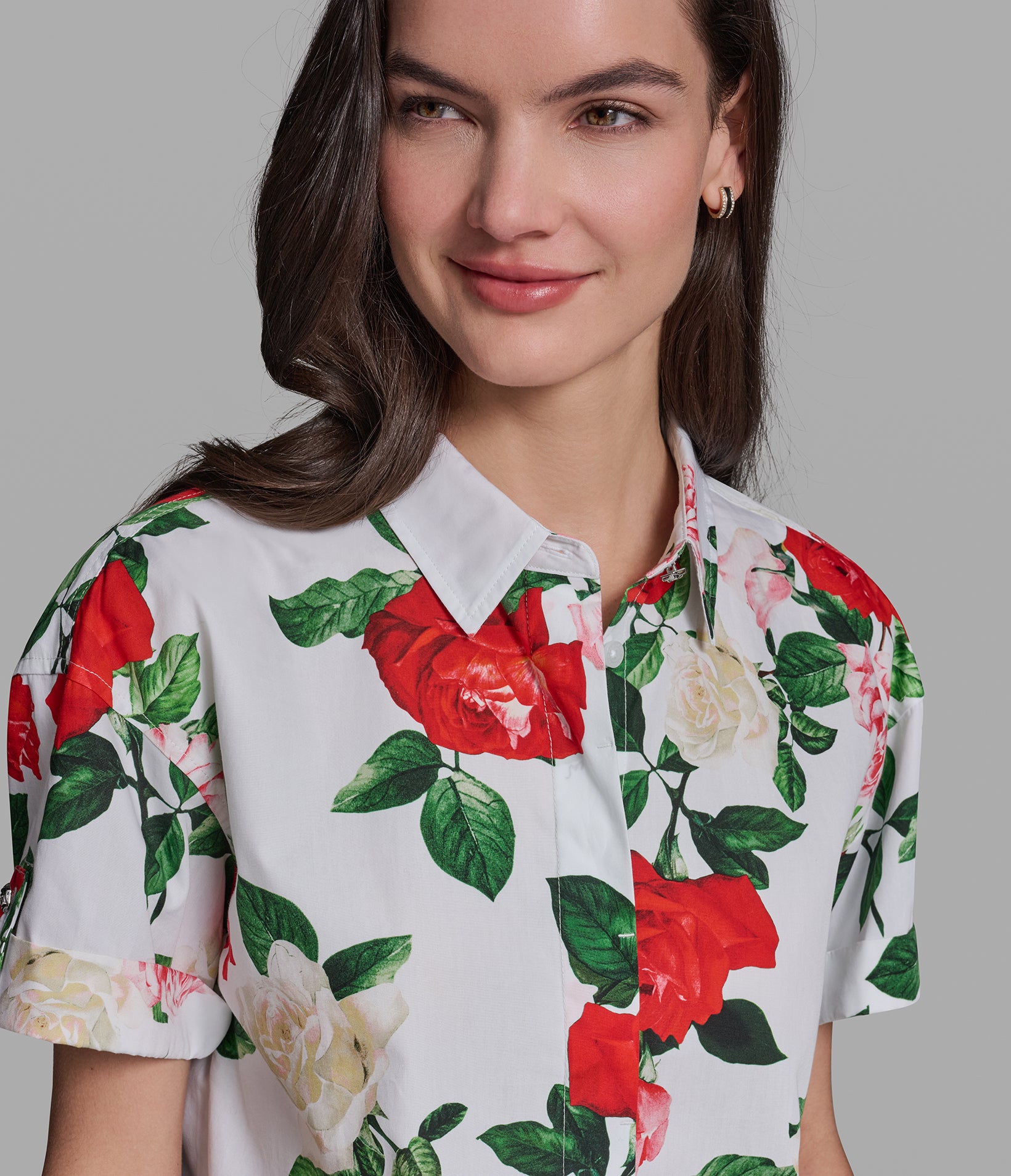 SHORT SLEEVE FLORAL PRINT POPLIN SHIRT VIEW 6 | Women's Clothing