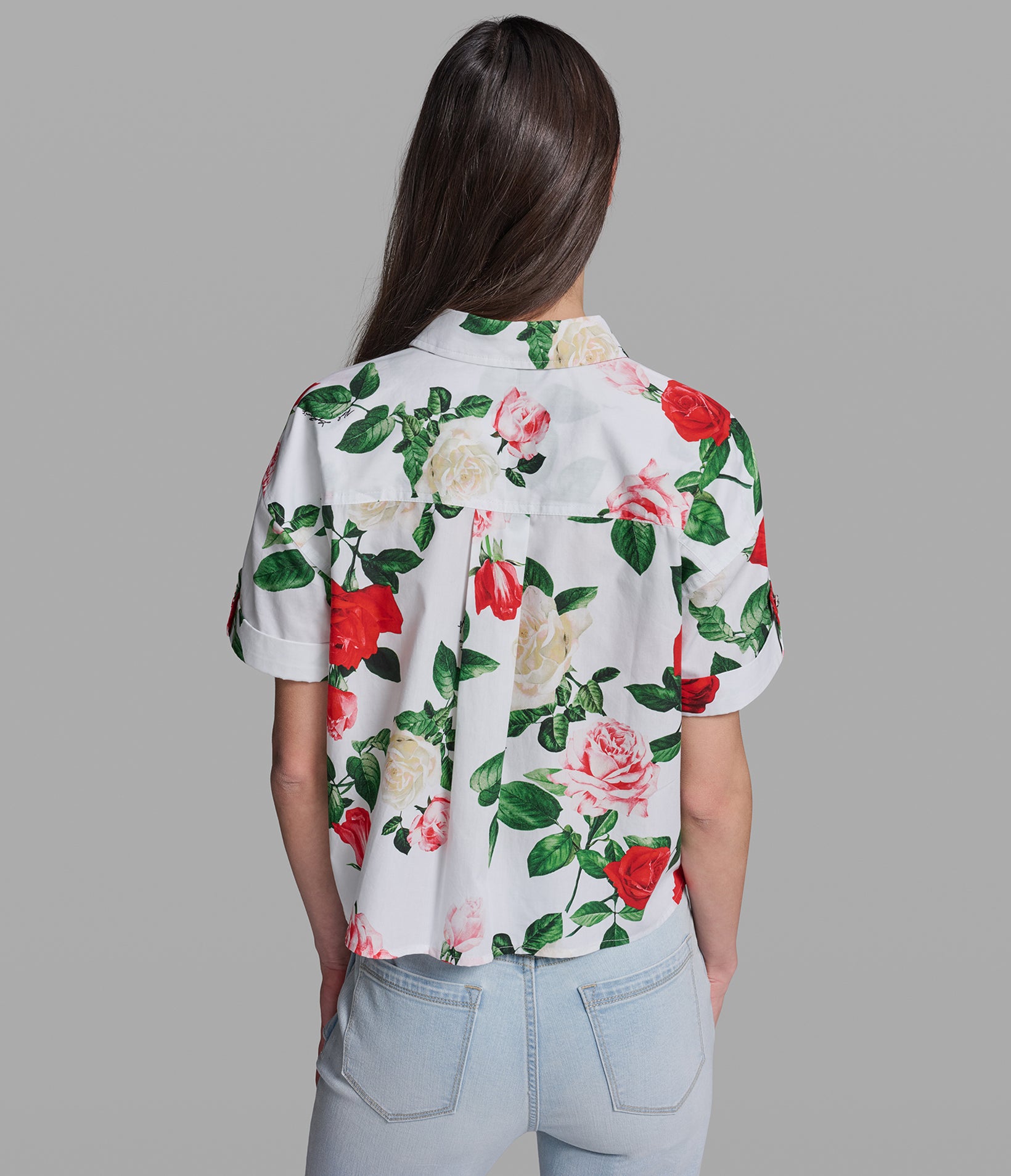 SHORT SLEEVE FLORAL PRINT POPLIN SHIRT View 2 | Women's Clothing