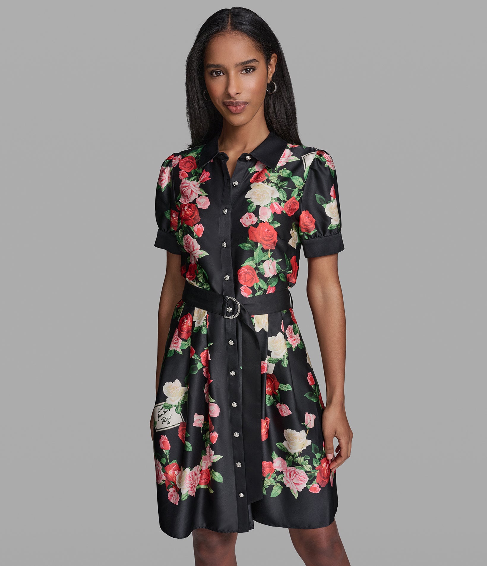 FLORAL BELTED SHIRT DRESS VIEW 1