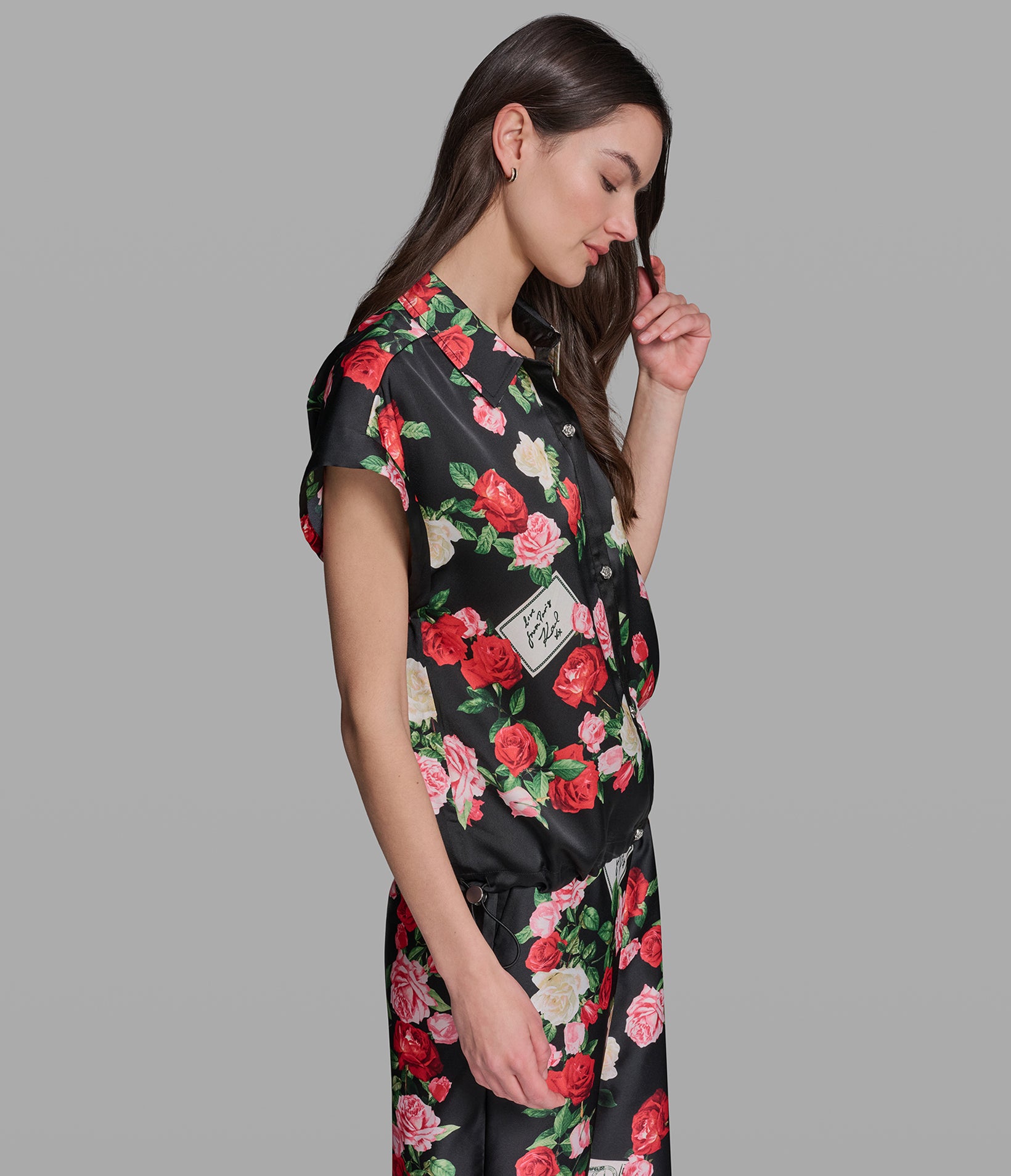 FLORAL PRINT BLOUSE WITH BUNJEE HEM VIEW 3 | Women's Sale