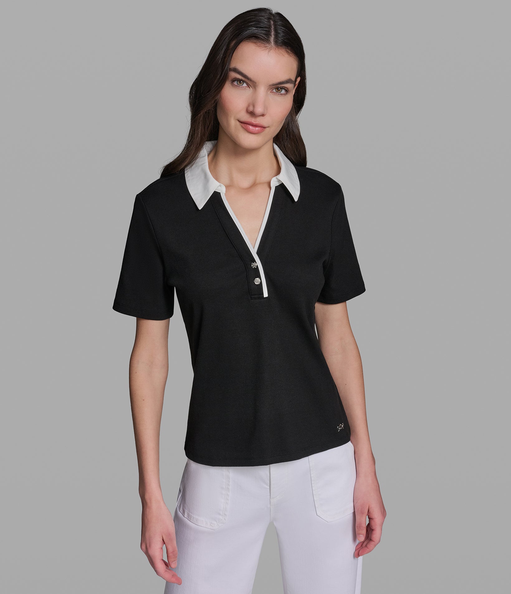 KNIT POLO WITH CONTRAST COLLAR View 1 | Women's Sale