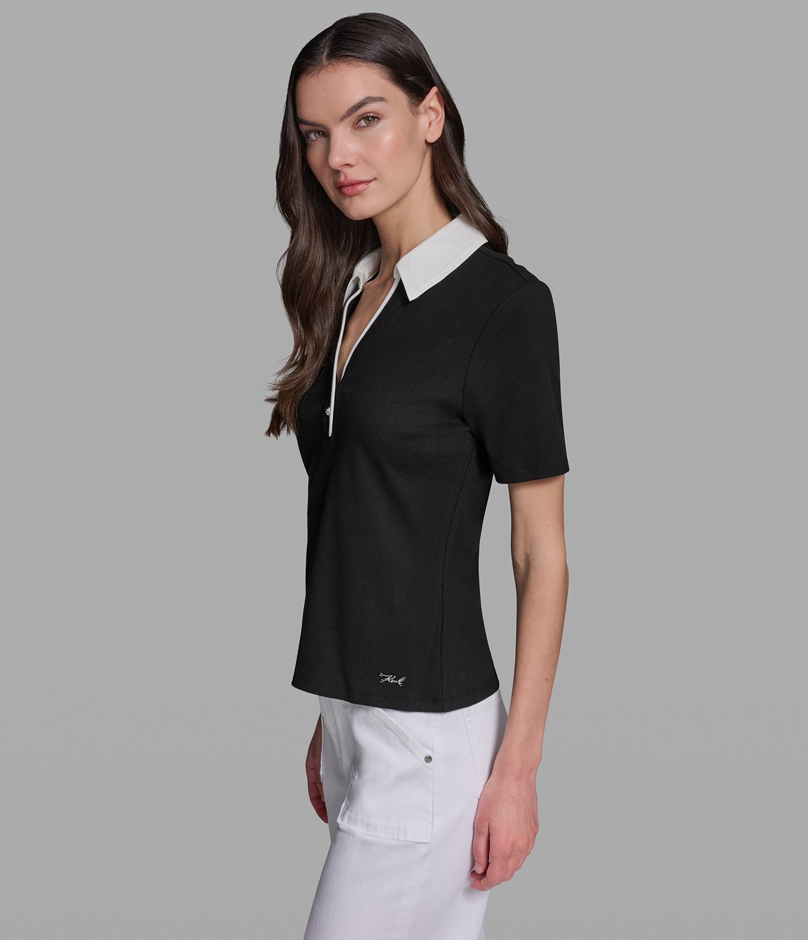 KNIT POLO WITH CONTRAST COLLAR VIEW 3 | Women's Sale