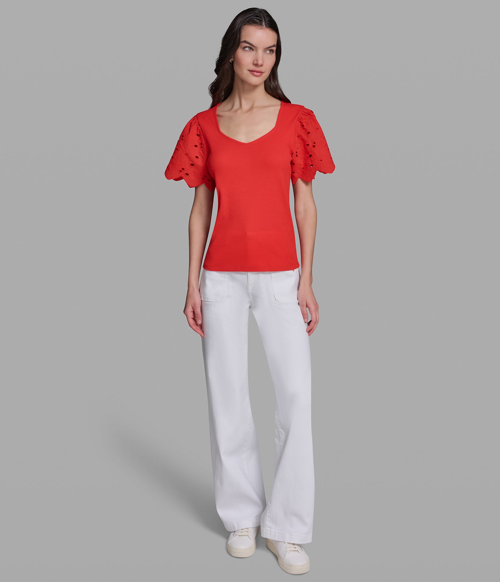 KNIT TOP WITH EYELET SLEEVES VIEW 4