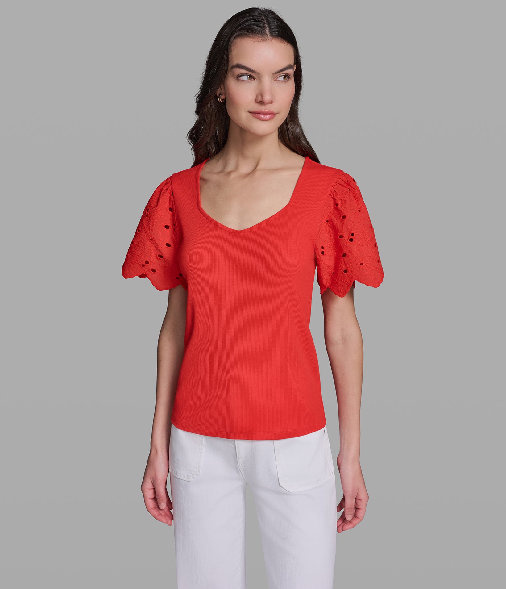 KNIT TOP WITH EYELET SLEEVES View 1 | Women's Sale