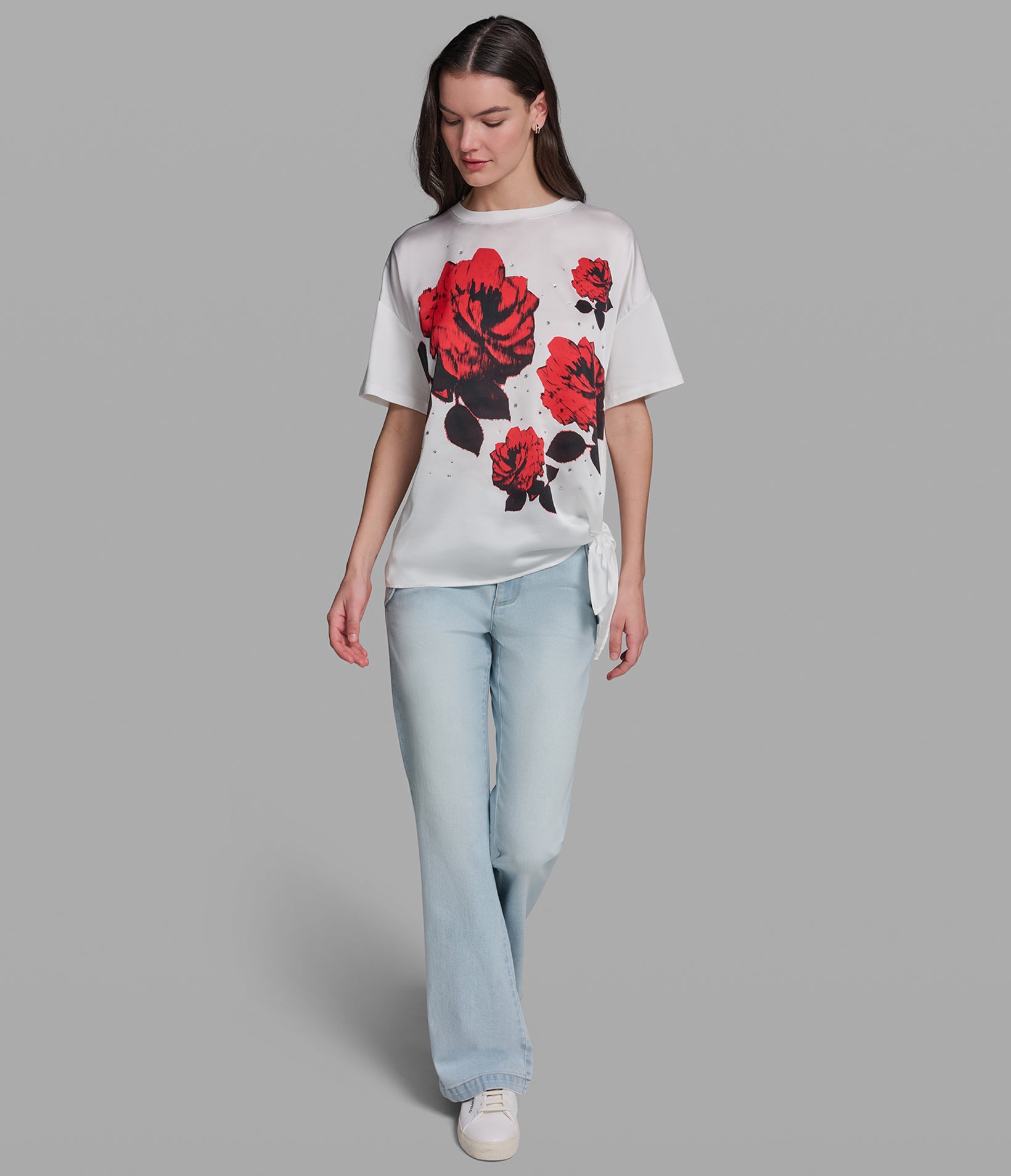 ROSE PRINT TOP WITH TIE VIEW 4 | New Women's Clothing