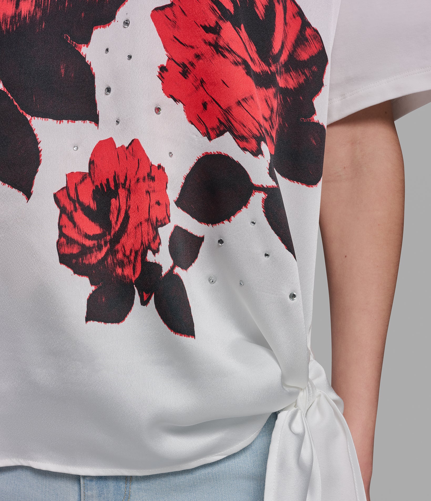 Rose Print Top With Tie | Sweaters & Tops | Karl Lagerfeld Paris