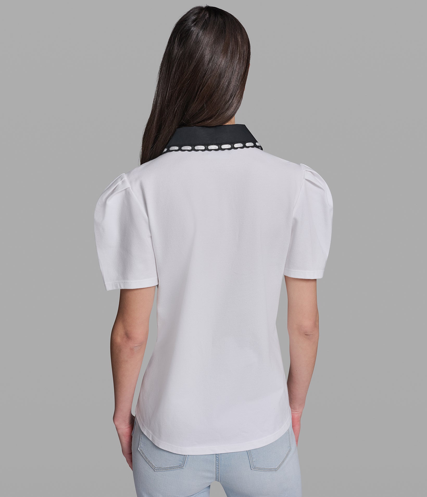 SHORT SLEEVE POLO WITH CONTRAST STITCH COLLAR View 2 | Women's Sale