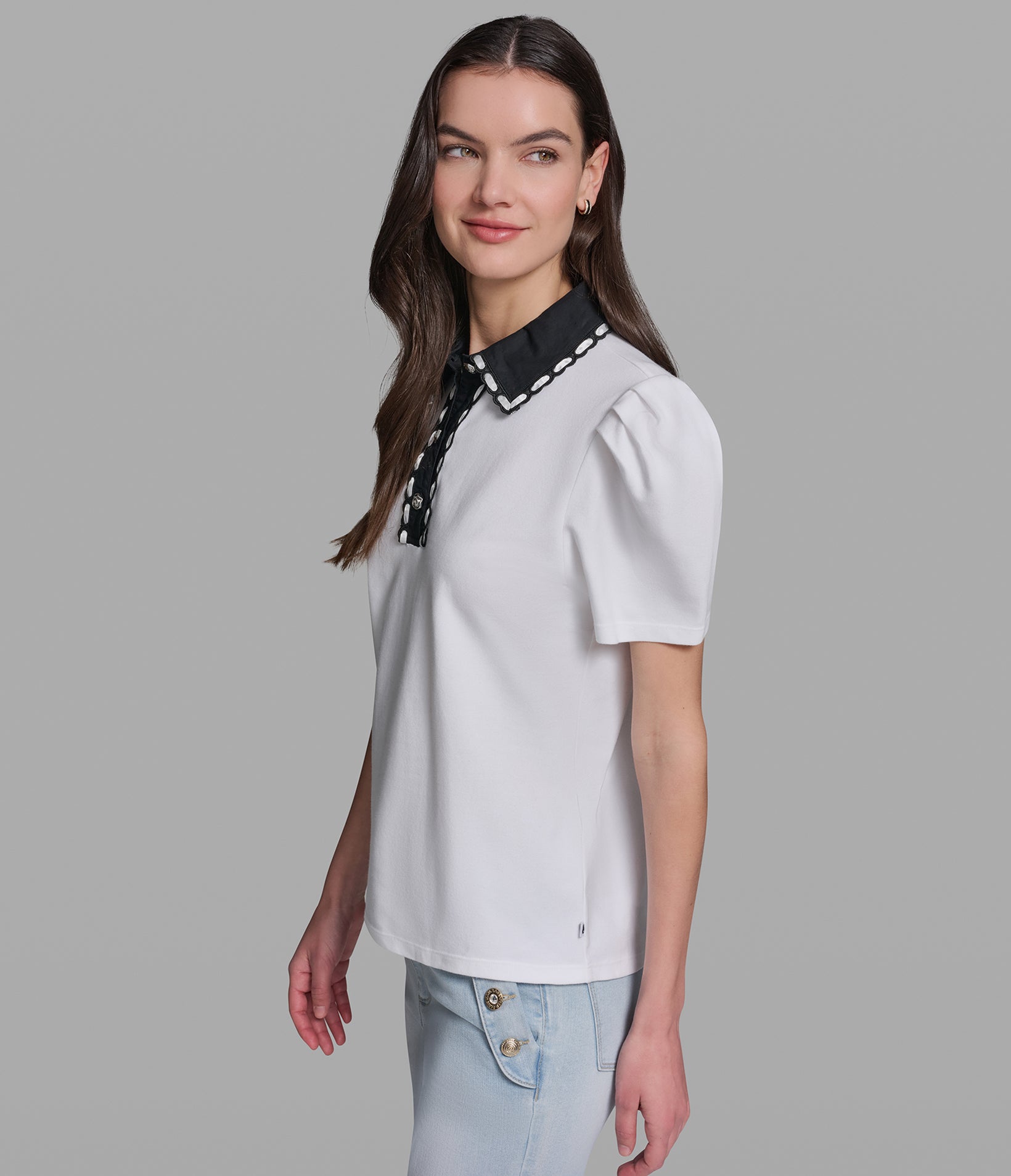 SHORT SLEEVE POLO WITH CONTRAST STITCH COLLAR VIEW 3 | Styles Under $100