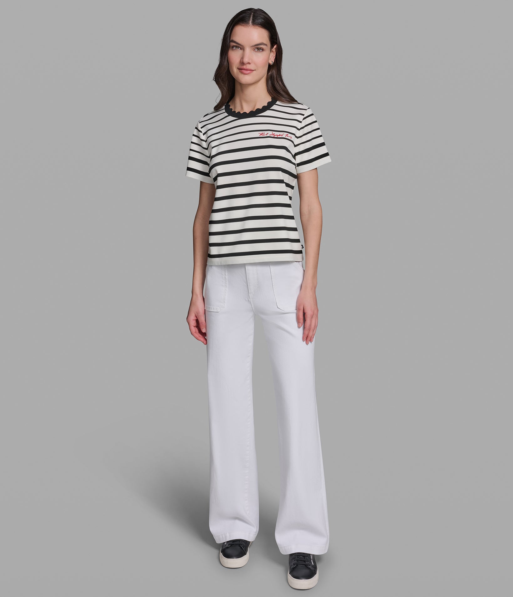 STRIPED TEE WITH SCALLOPED NECKLINE VIEW 4 | Styles Under $100