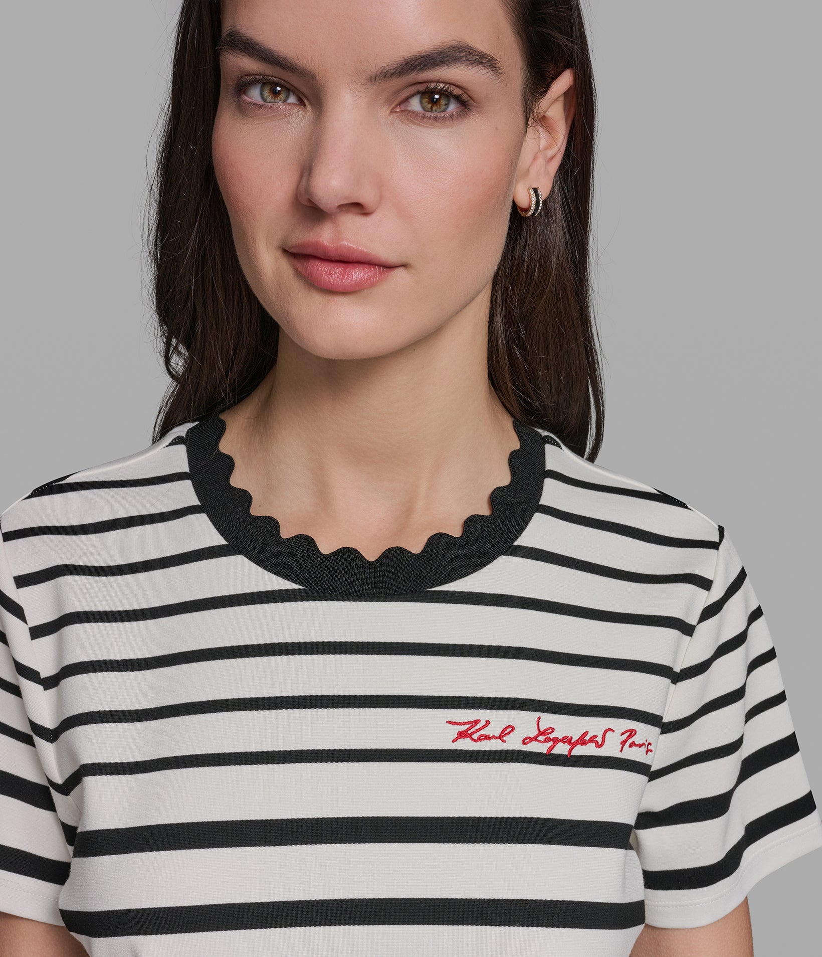 STRIPED TEE WITH SCALLOPED NECKLINE VIEW 6 | Styles Under $100