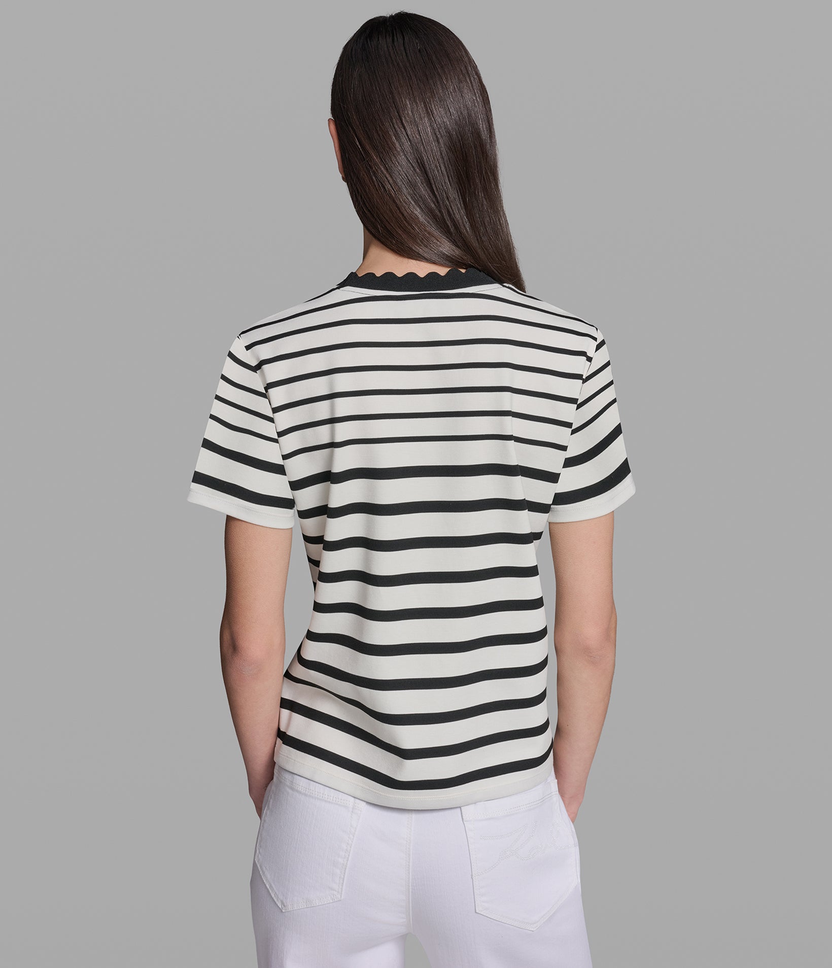 STRIPED TEE WITH SCALLOPED NECKLINE View 2 | Women's Sale