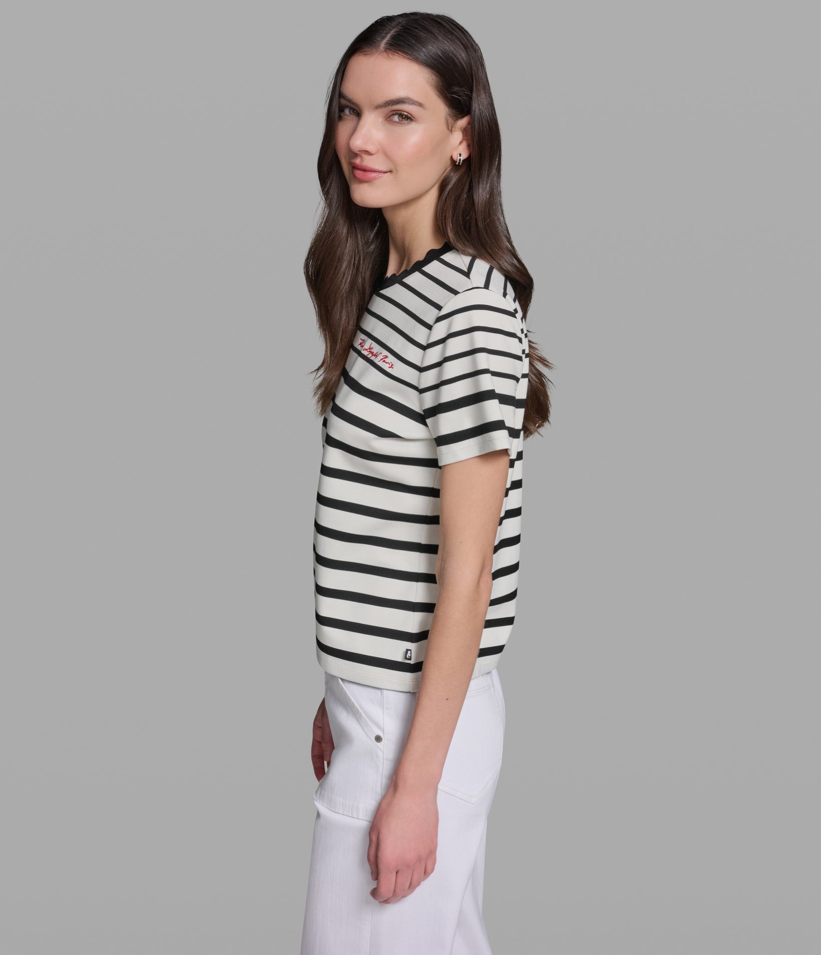 STRIPED TEE WITH SCALLOPED NECKLINE VIEW 3 | Styles Under $100