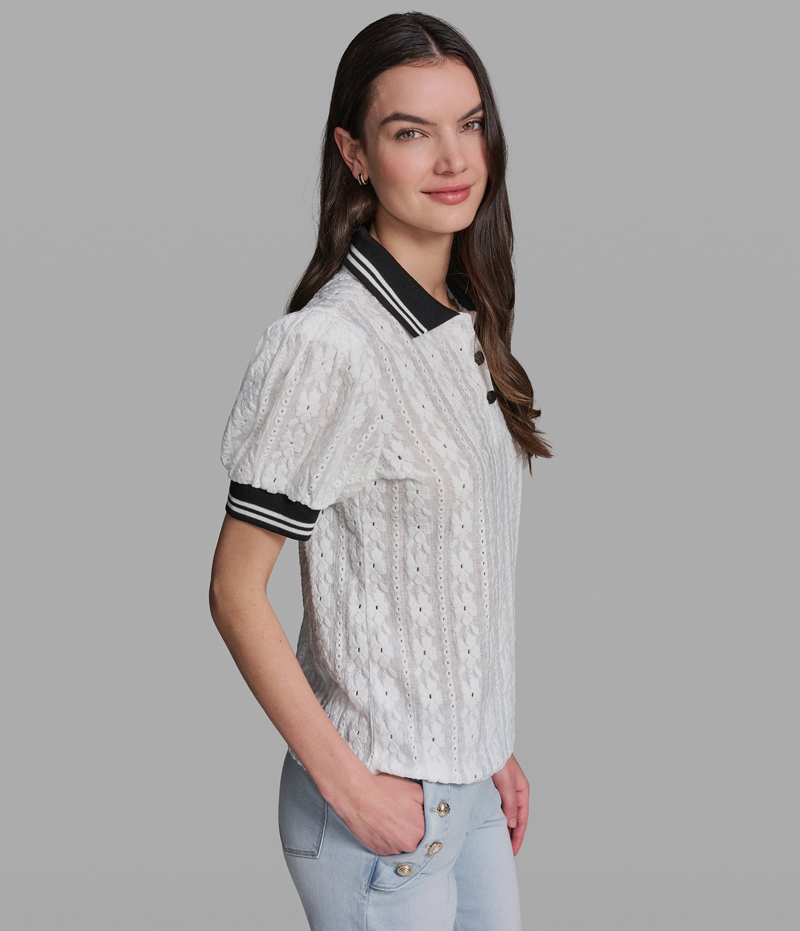 EYELET KNIT POLO VIEW 3 | Women's Sale