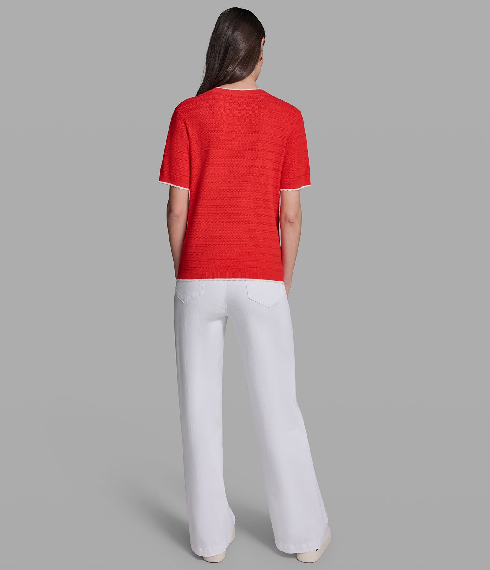 SHORT SLEEVE CONTRAST COLLAR SWEATER VIEW 6