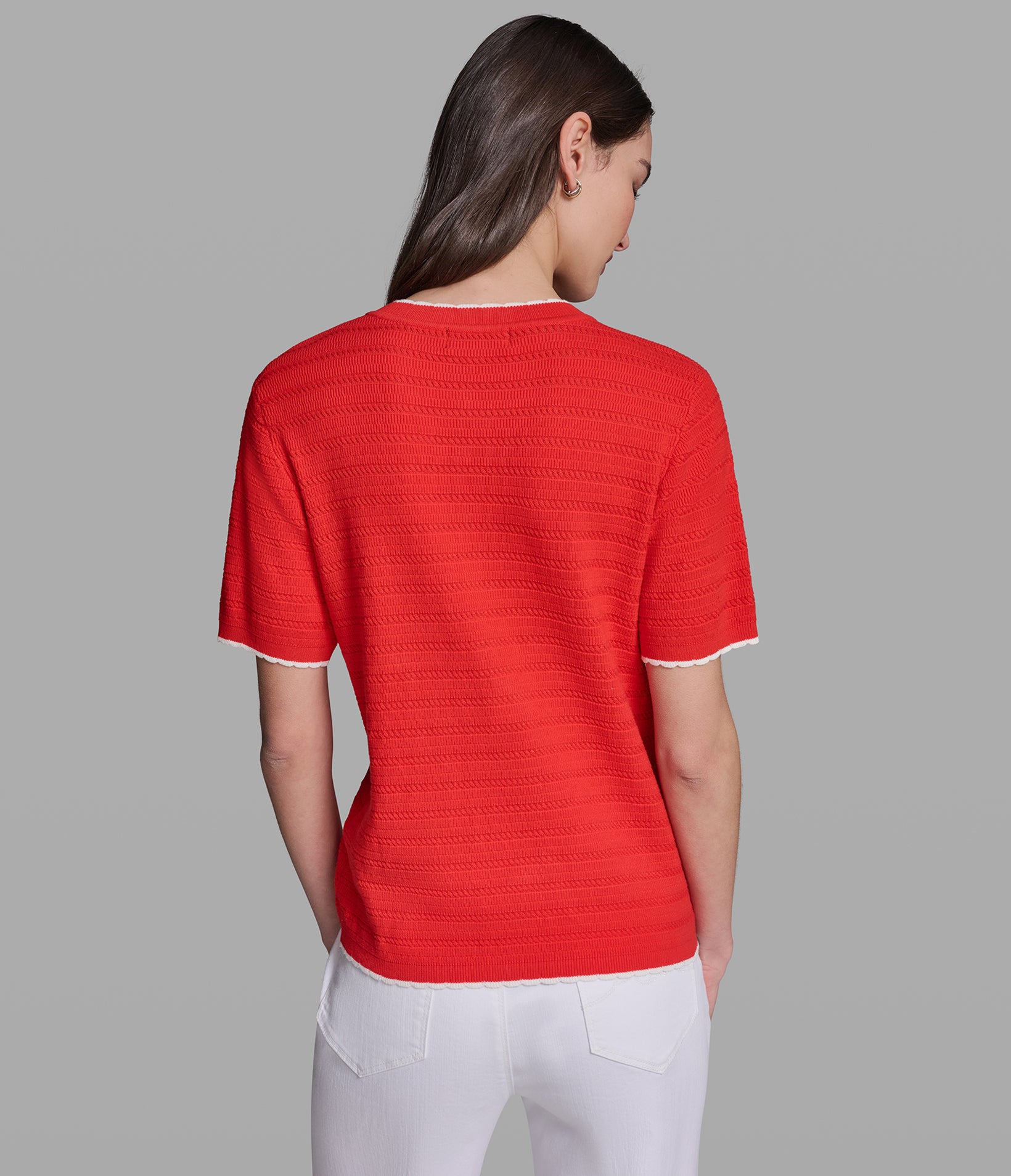 SHORT SLEEVE CONTRAST COLLAR SWEATER VIEW 3