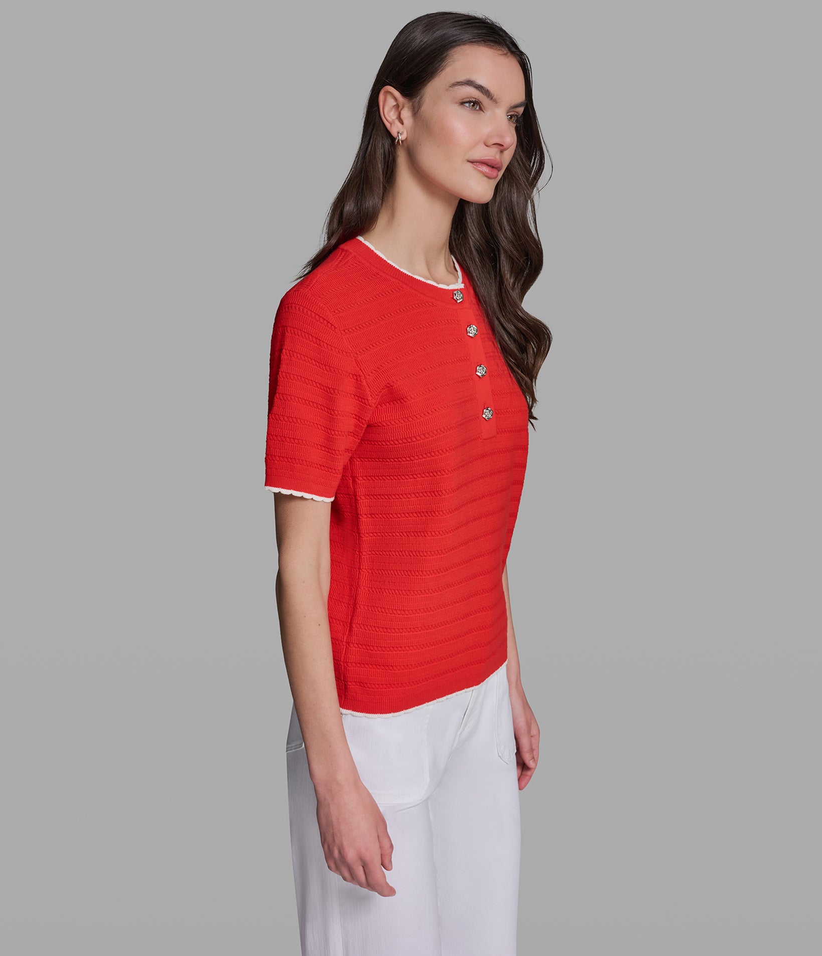 SHORT SLEEVE CONTRAST COLLAR SWEATER VIEW 4