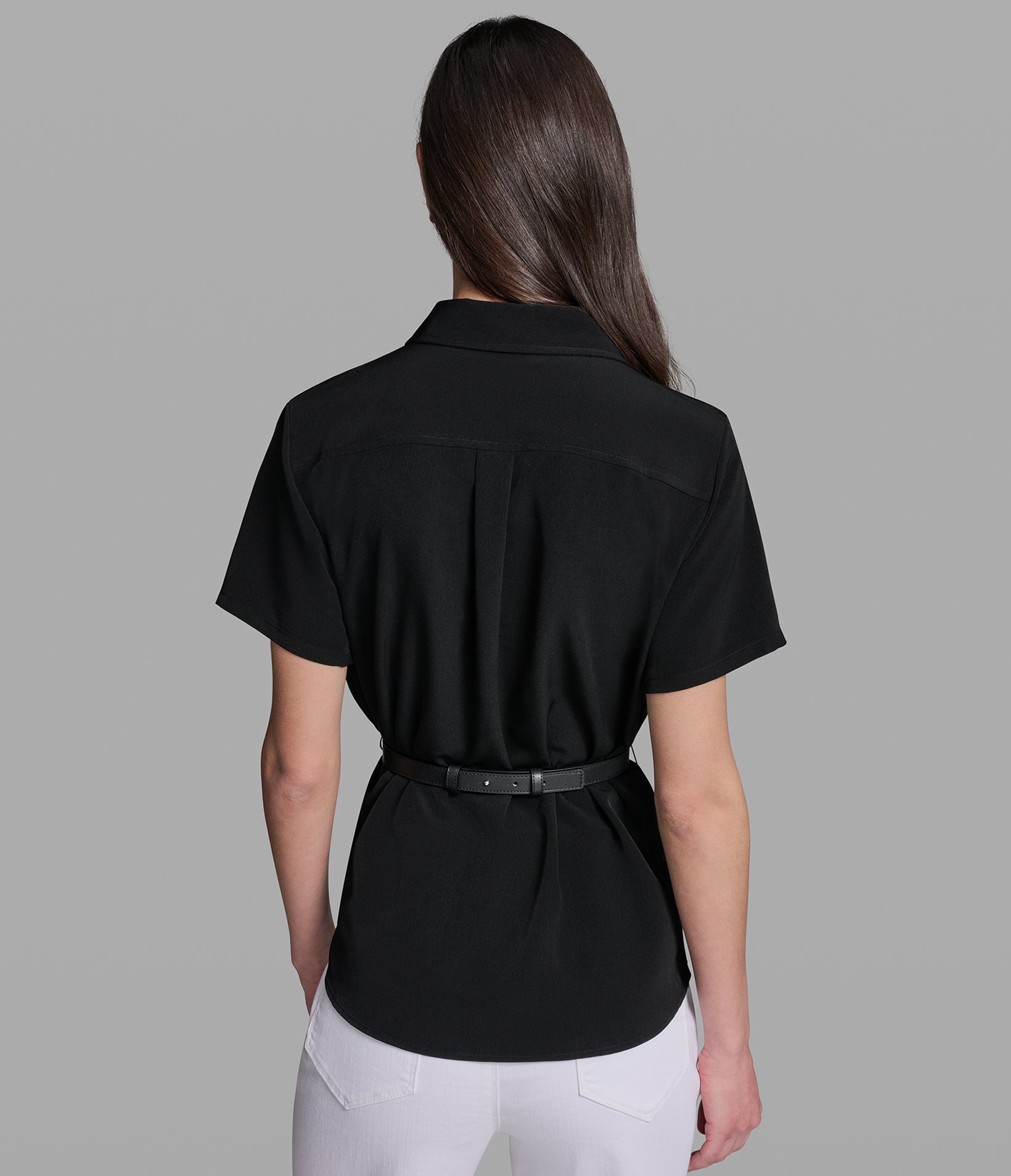 SHORT SLEEVE TOP WITH FLOWER BELT VIEW 2