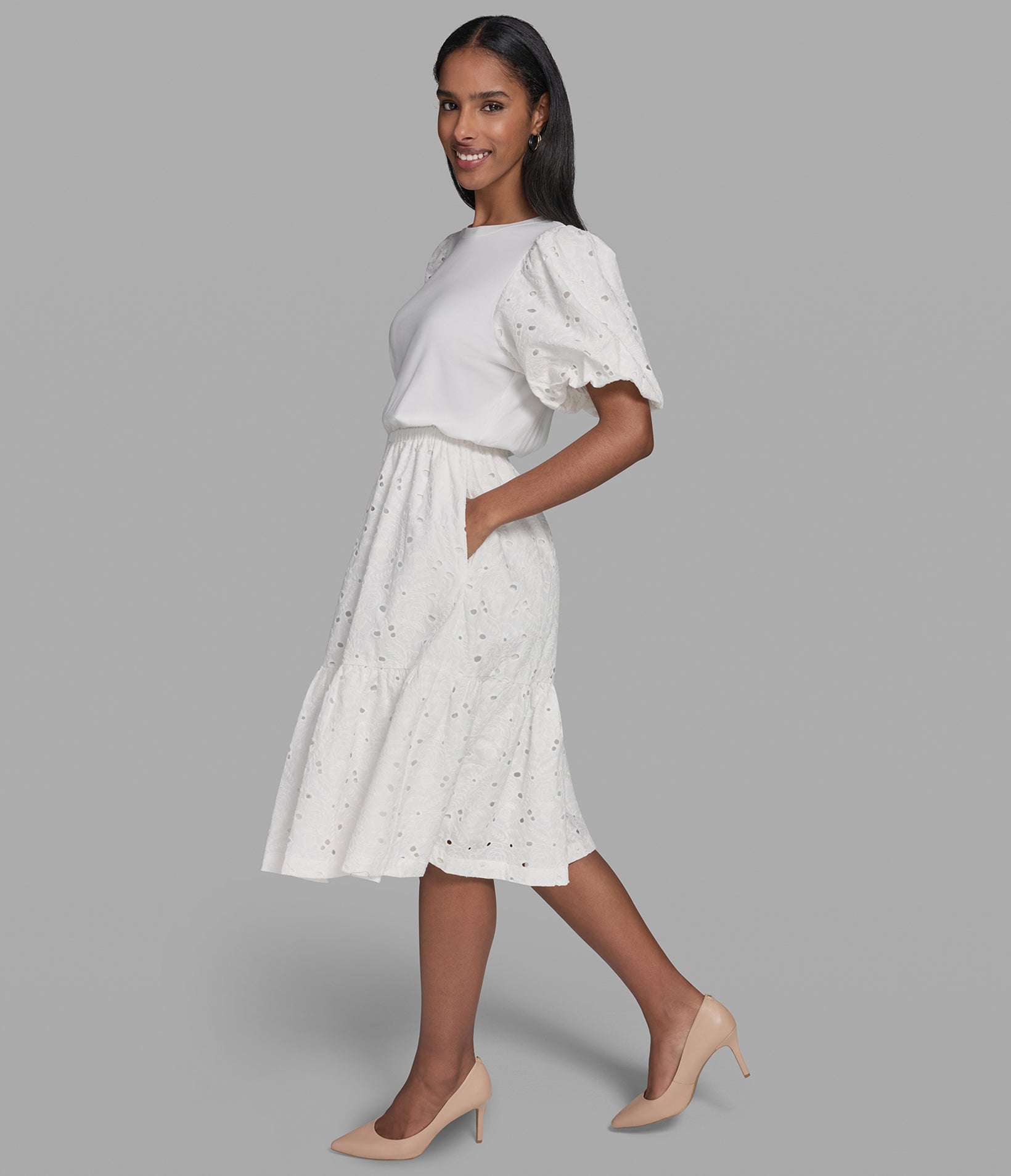 EYELET EMBROIDERED DRESS VIEW 3