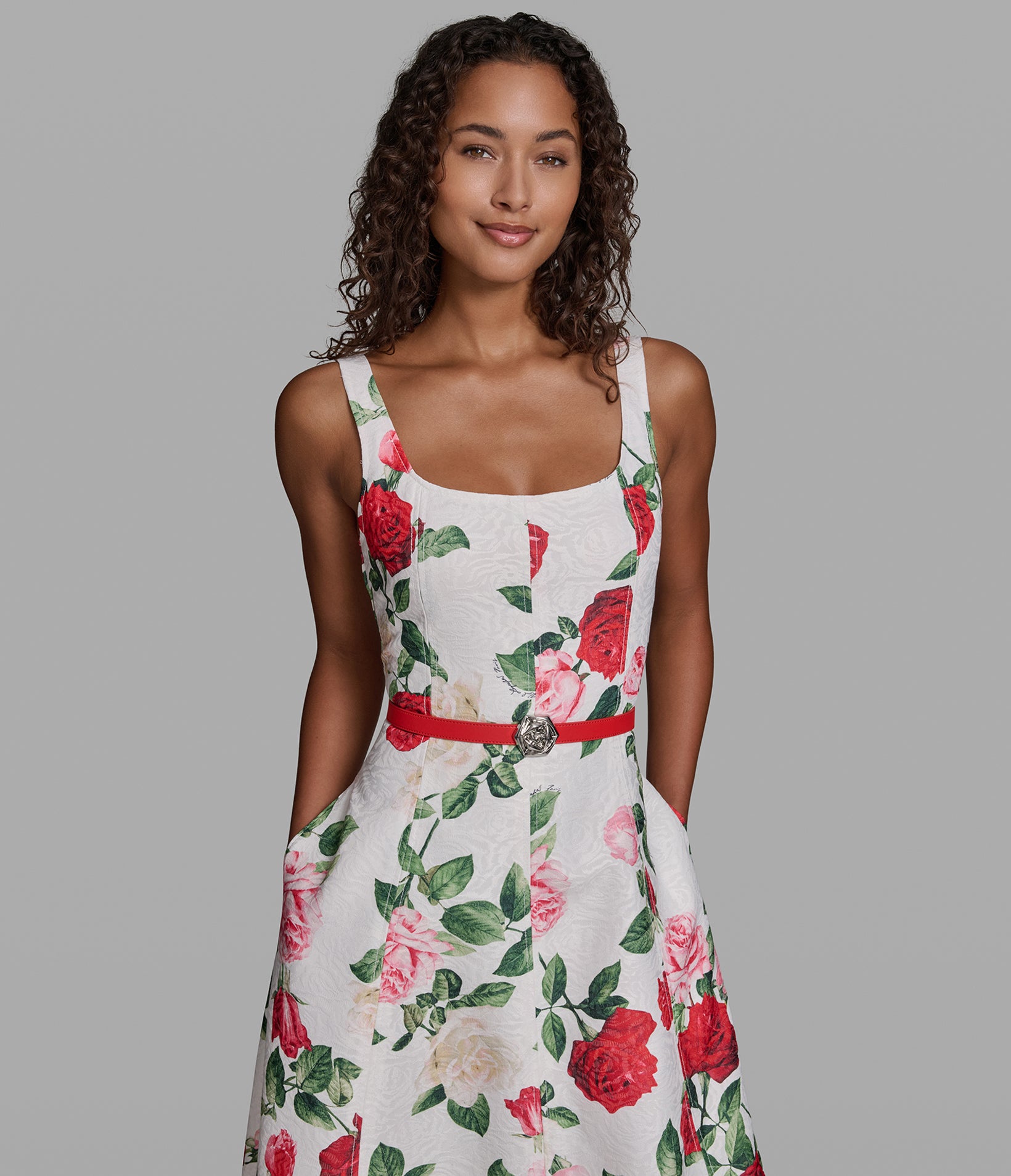 PRINTED FLORAL BELTED DRESS VIEW 4 | Women's Clothing