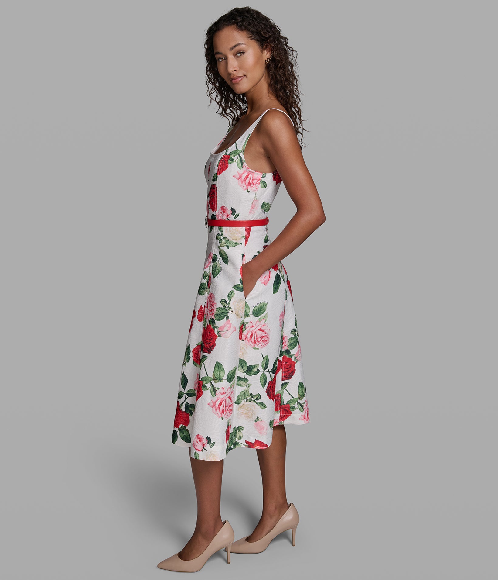 PRINTED FLORAL BELTED DRESS VIEW 3 | Women's Clothing
