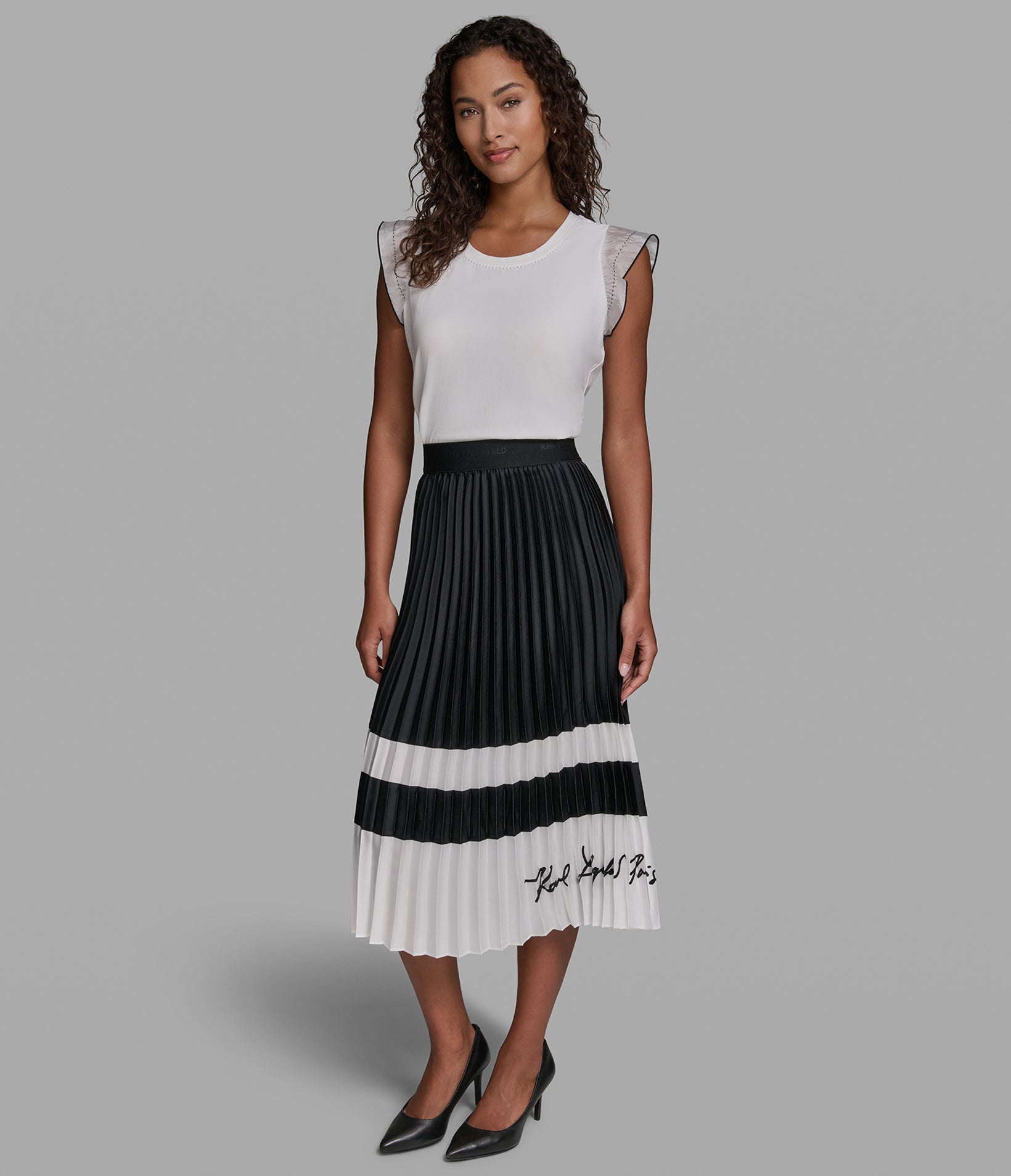 COLORBLOCK PLEATED MIDI SKIRT View 1 | Women's Clothing