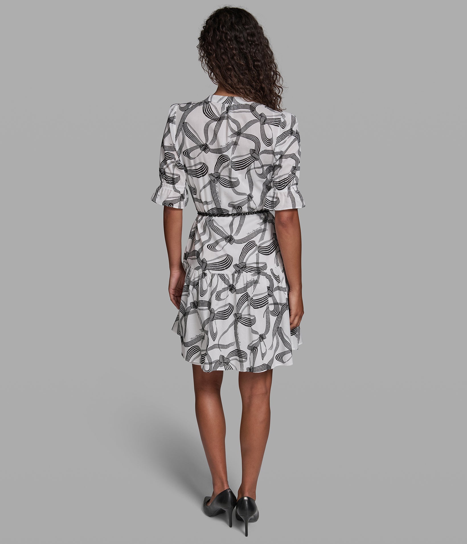 BOW PRINT BELTED DRESS VIEW 2