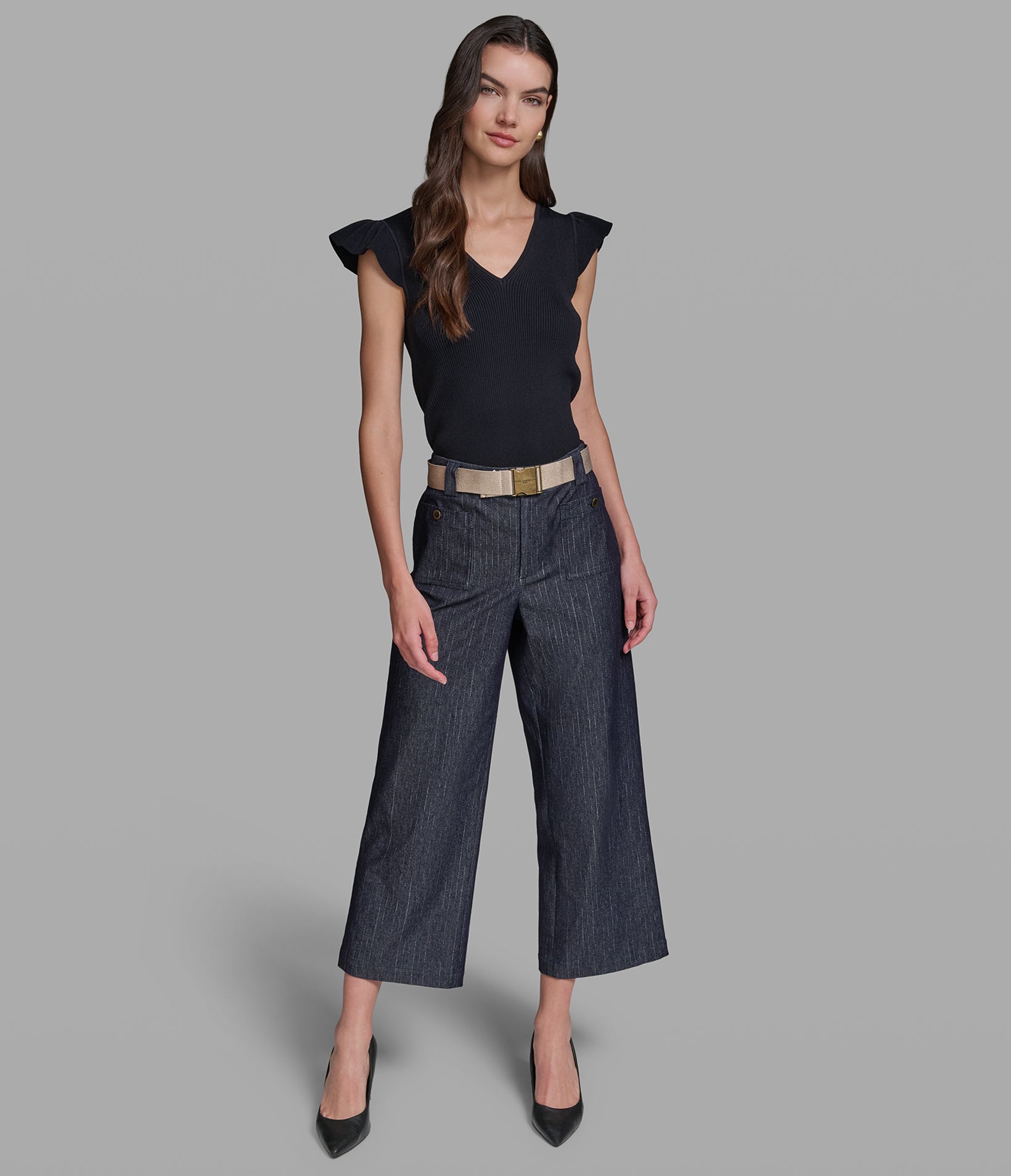 DENIM PINSTRIPE CROPPED PANT VIEW 4 | Women's Denim