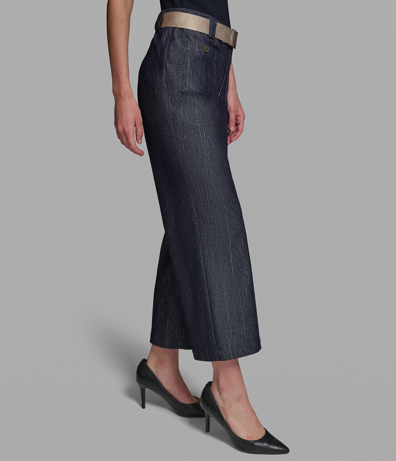 DENIM PINSTRIPE CROPPED PANT VIEW 3 | Women's Denim