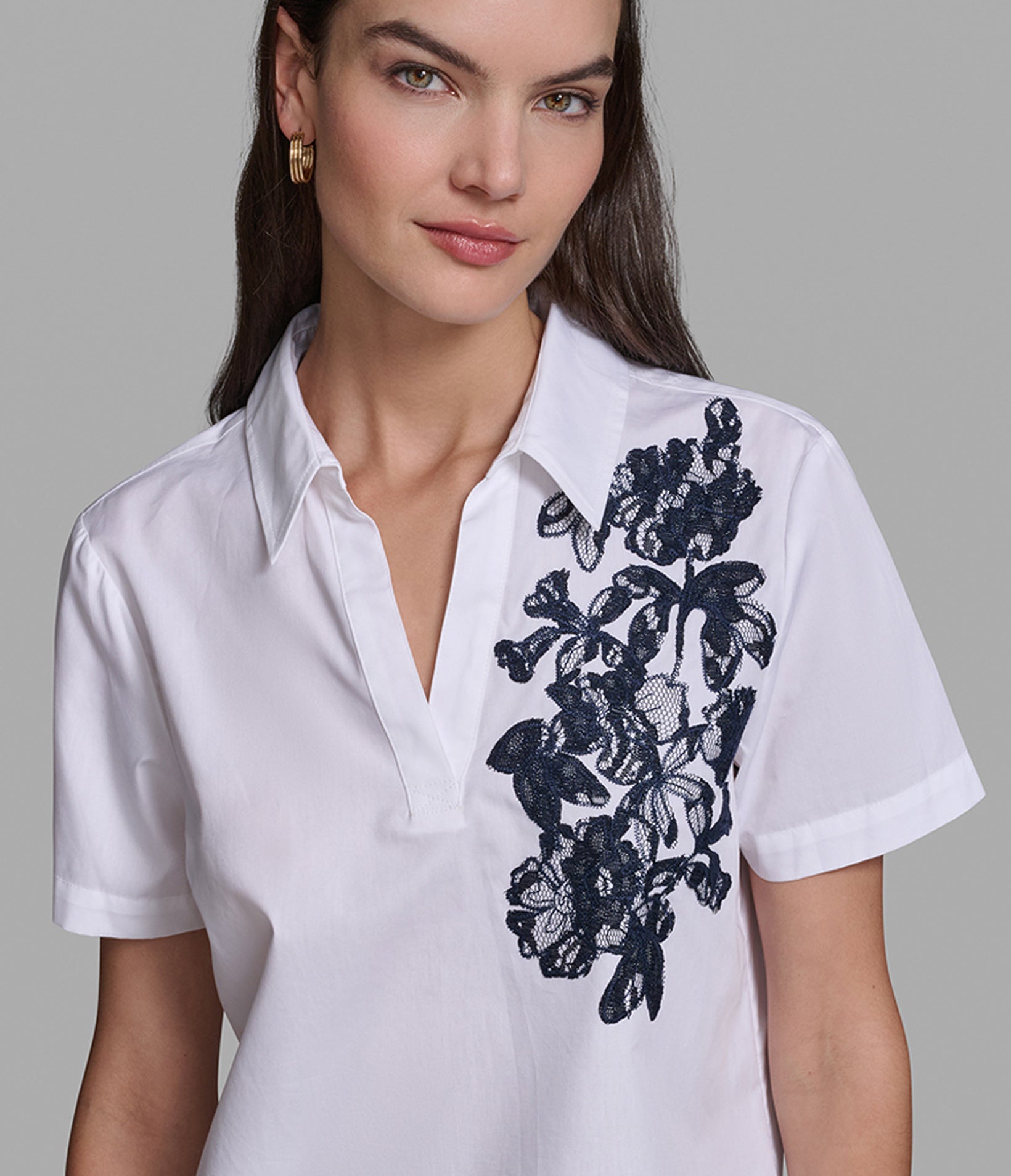 SHORT SLEEVE FLORAL POPLIN SHIRT View 1 | Wear to Work