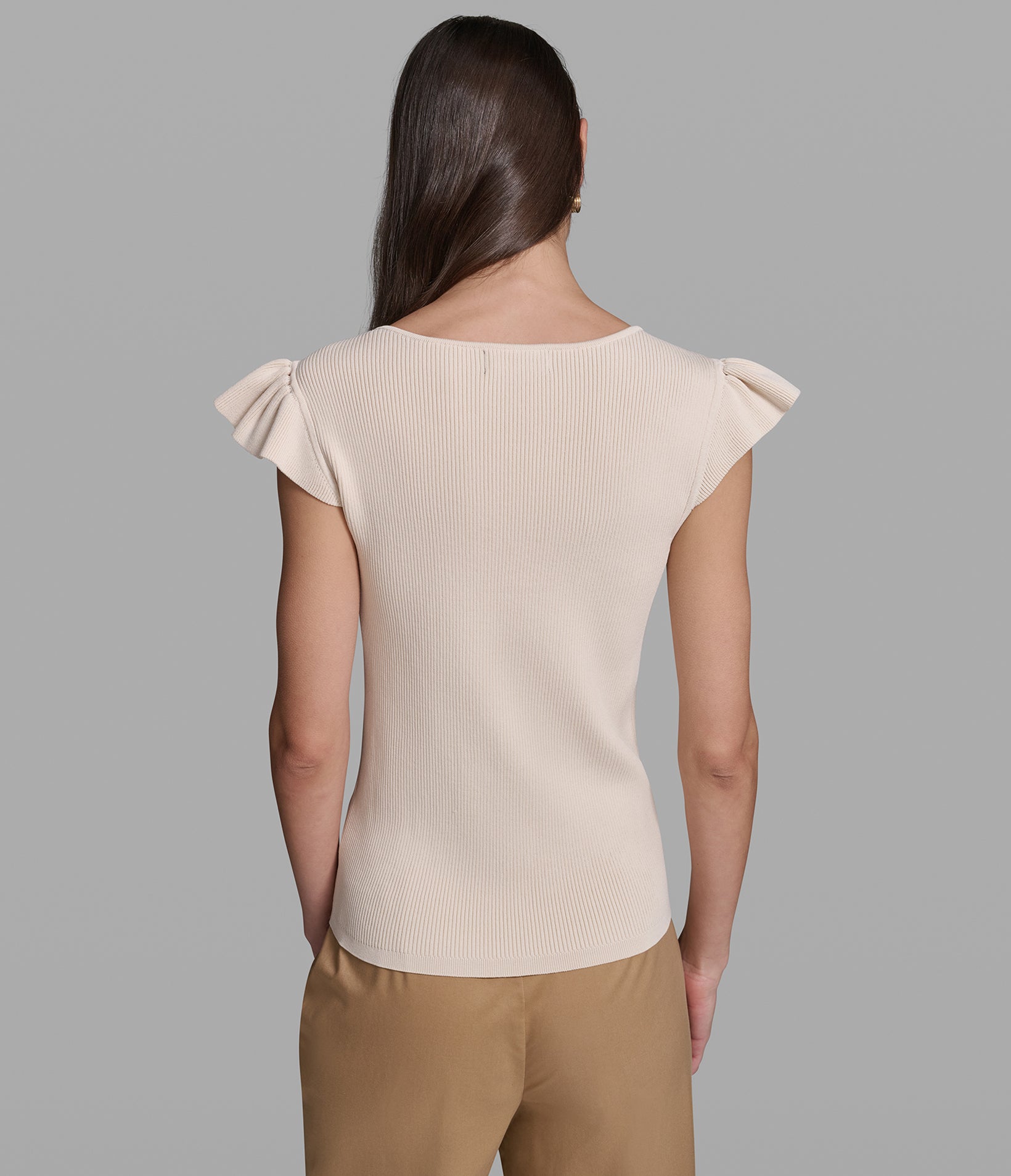 RIBBED CAP SLEEVE V-NECK SWEATER VIEW 4 | Women's Tops & Sweaters
