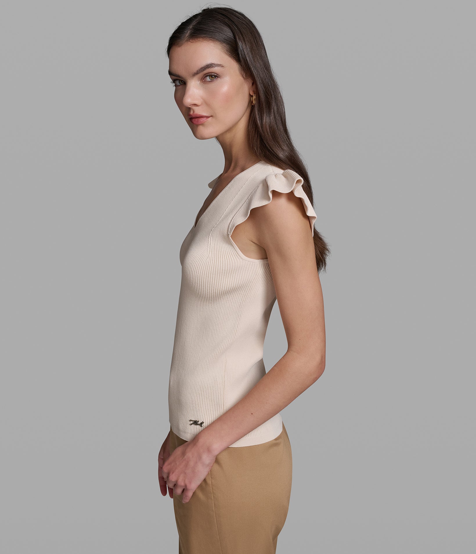RIBBED CAP SLEEVE V-NECK SWEATER VIEW 5 | Women's Tops & Sweaters