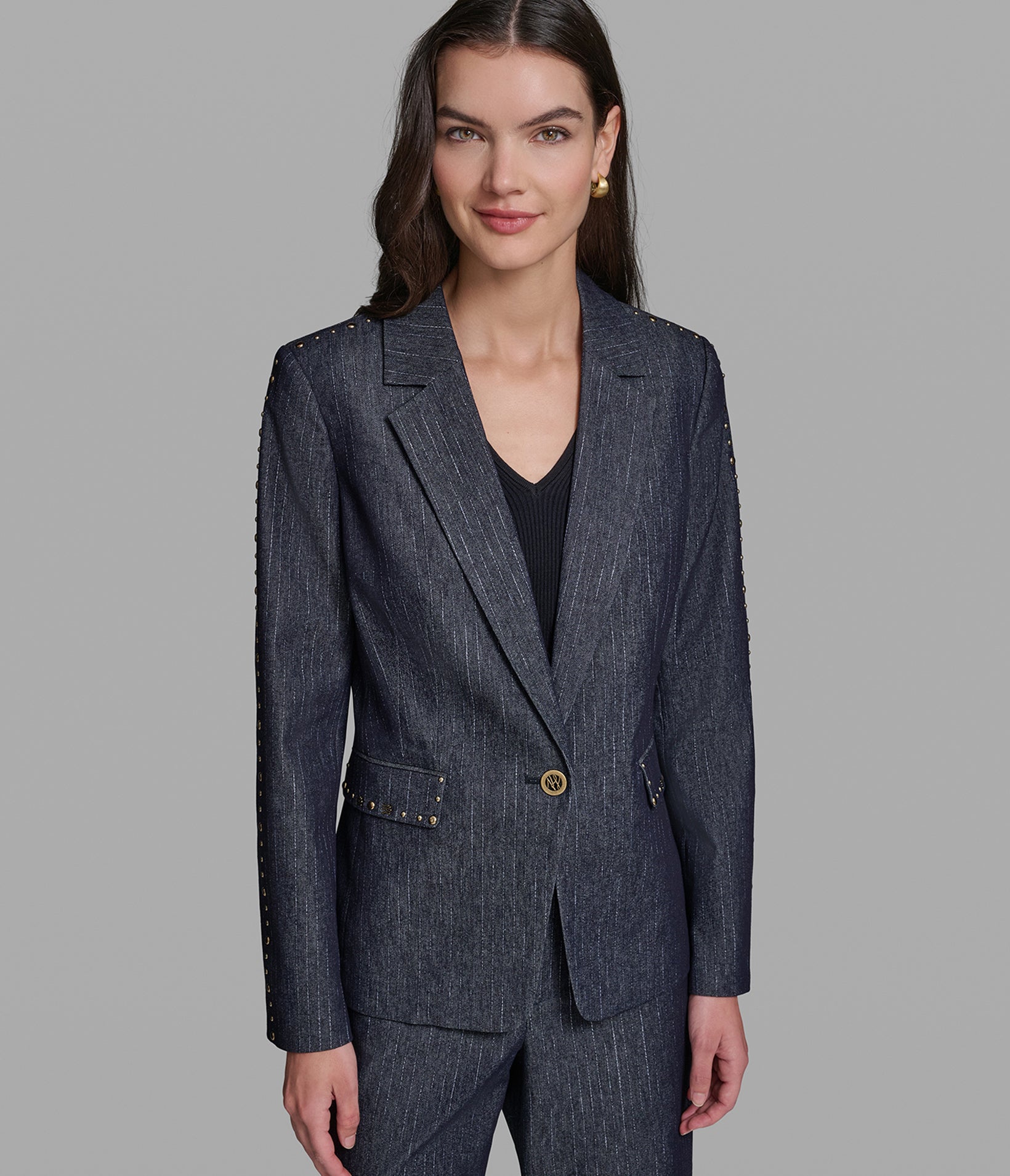 DENIM PINSTRIPE BLAZER View 2 | Jackets & Coats