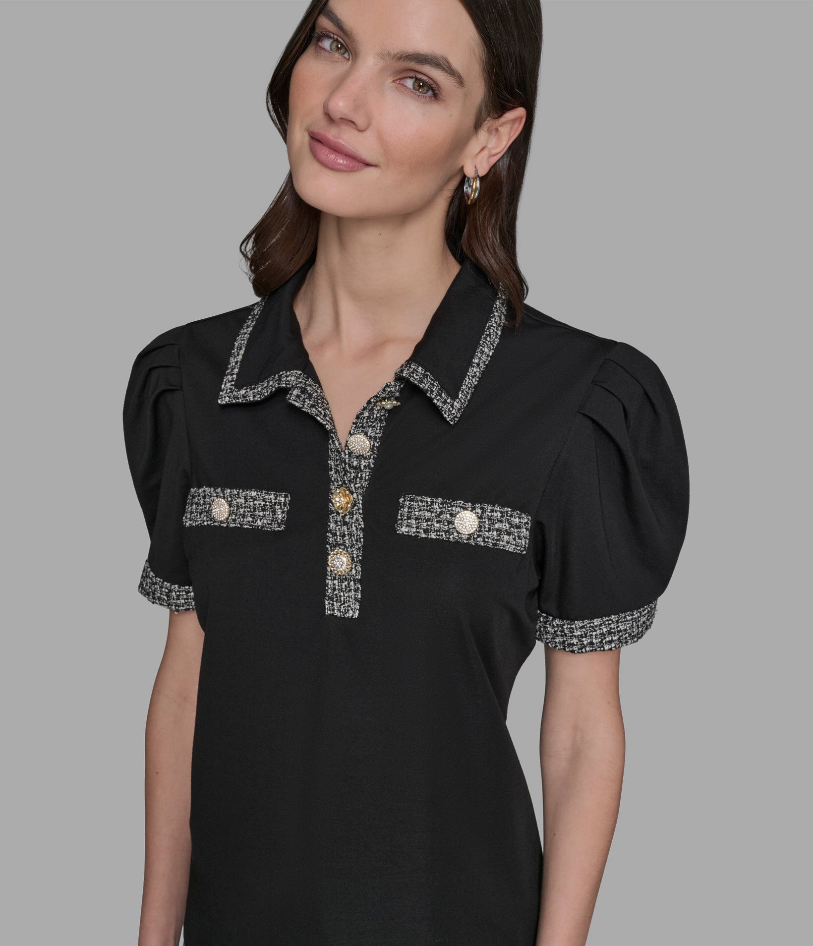 TWEED TRIM POLO View 1 | Women's Tees & Tanks