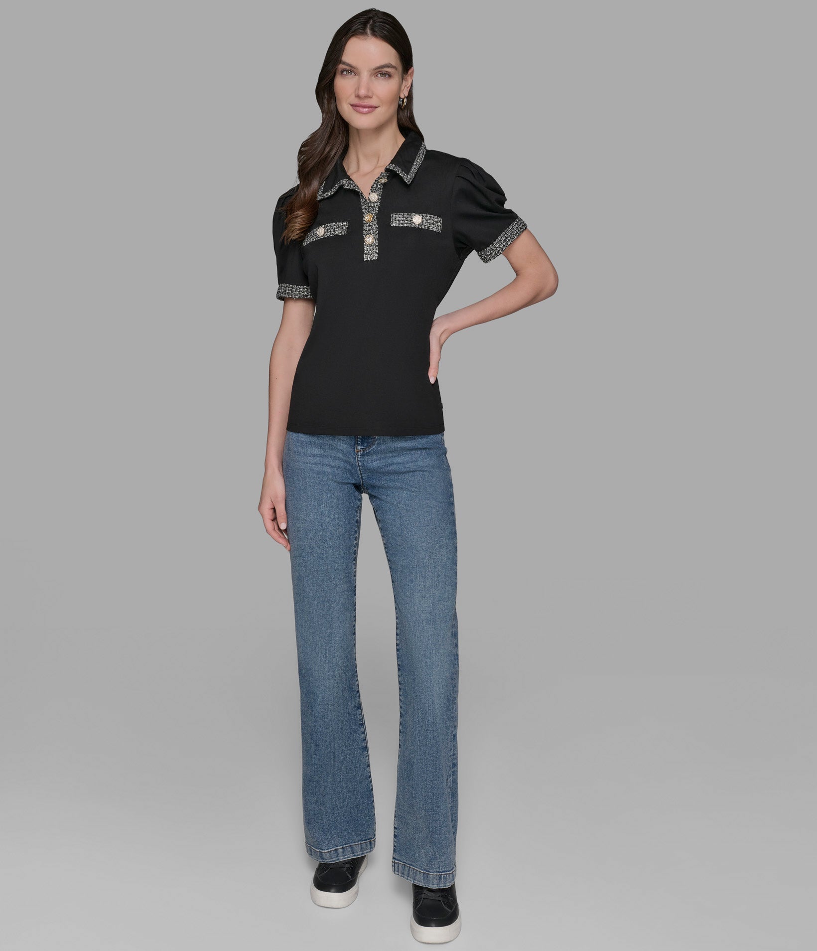 TWEED TRIM POLO VIEW 4 | Women's Tops & Sweaters