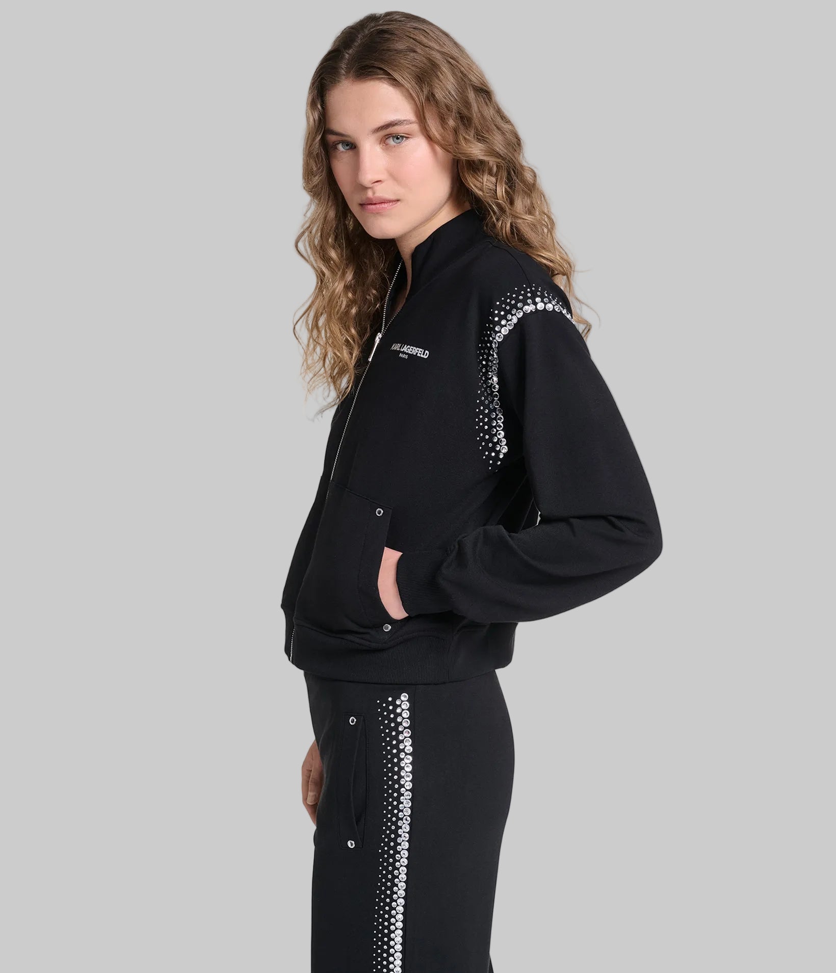 RHINESTONE TRIM TRACK JACKET VIEW 3 | Women's Athleisure & Activewear